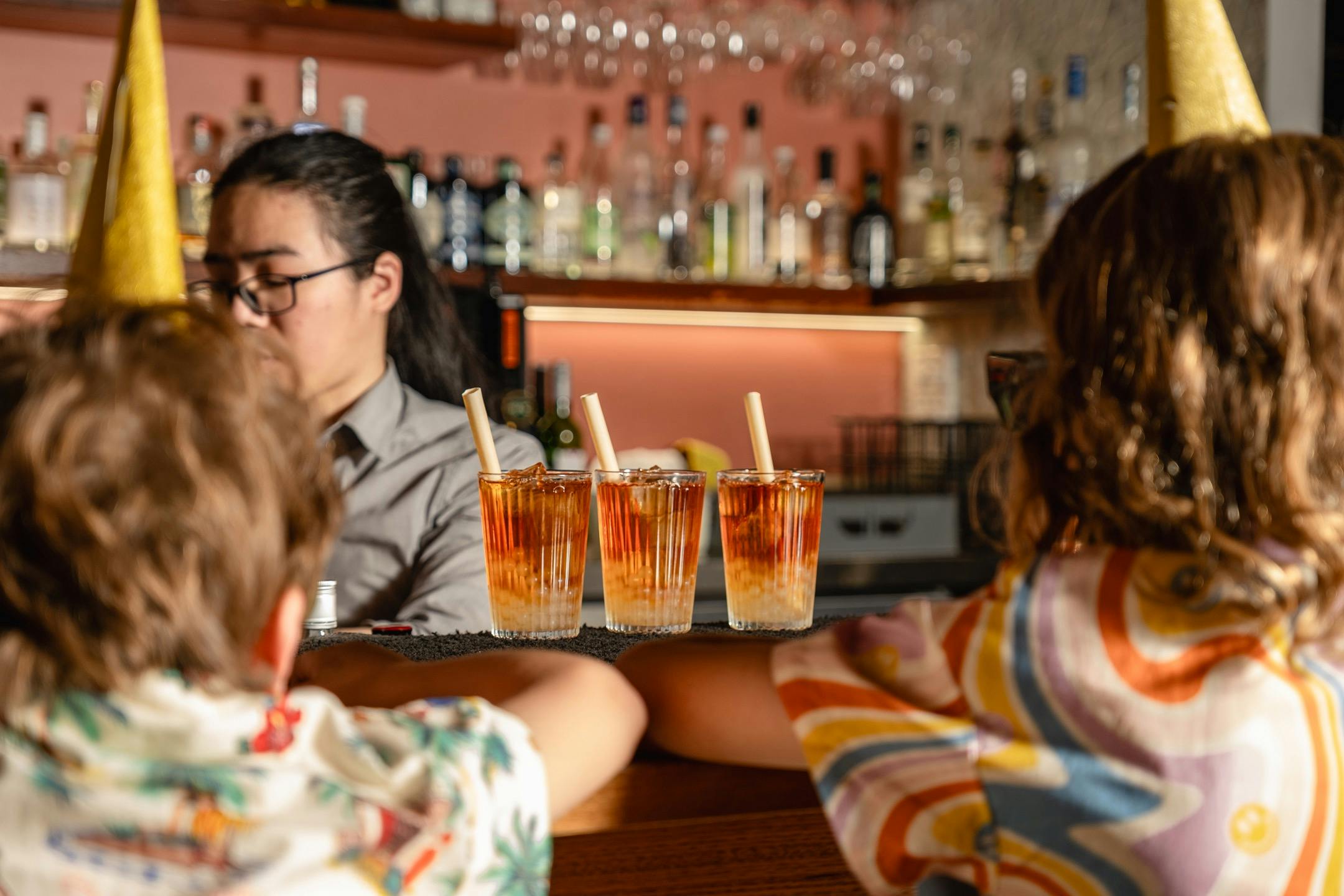 Bubble Tea mocktails sitting on a bar top