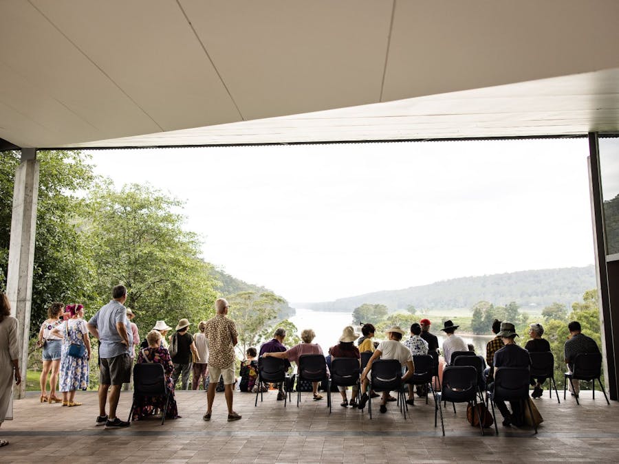 Visitors enjoying a performance from the Boyd Education Centre forecourt