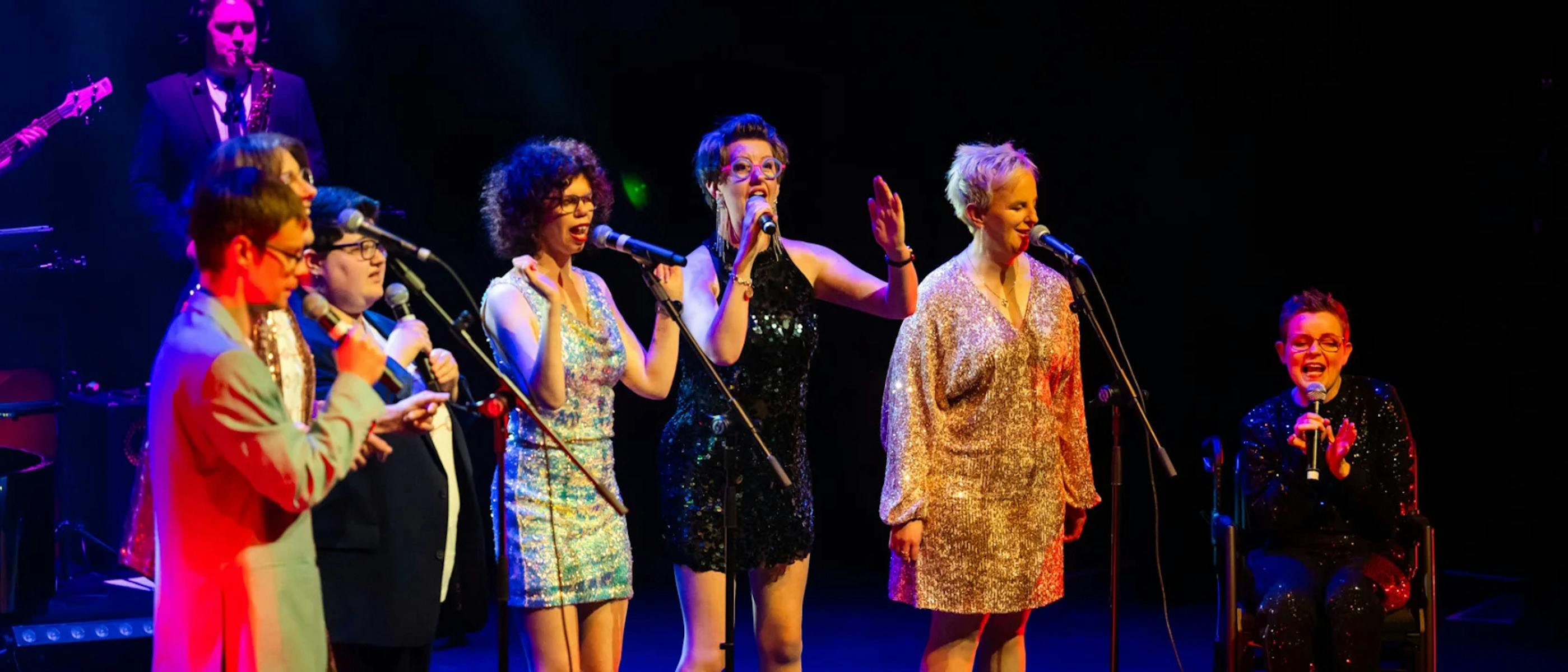 Singers and musicians performing on stage