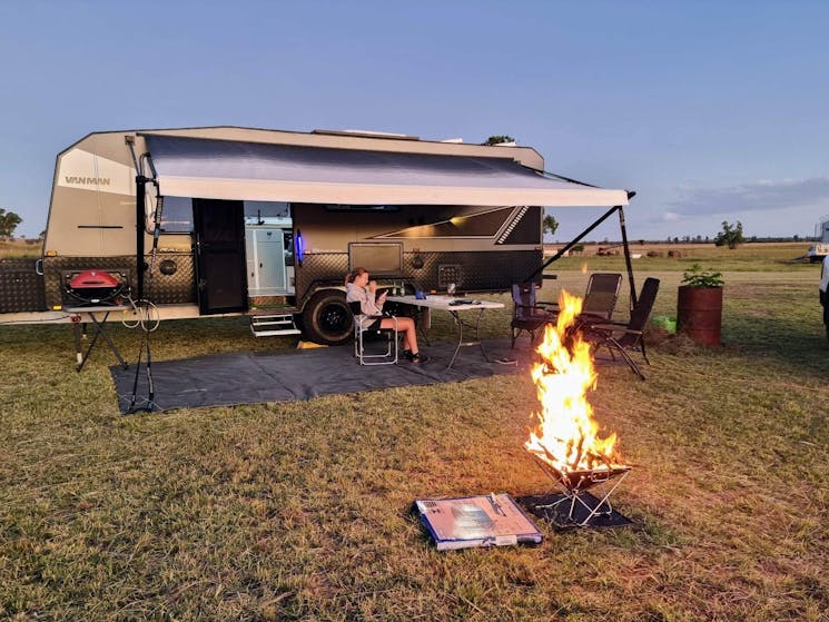 Caravan and campfire