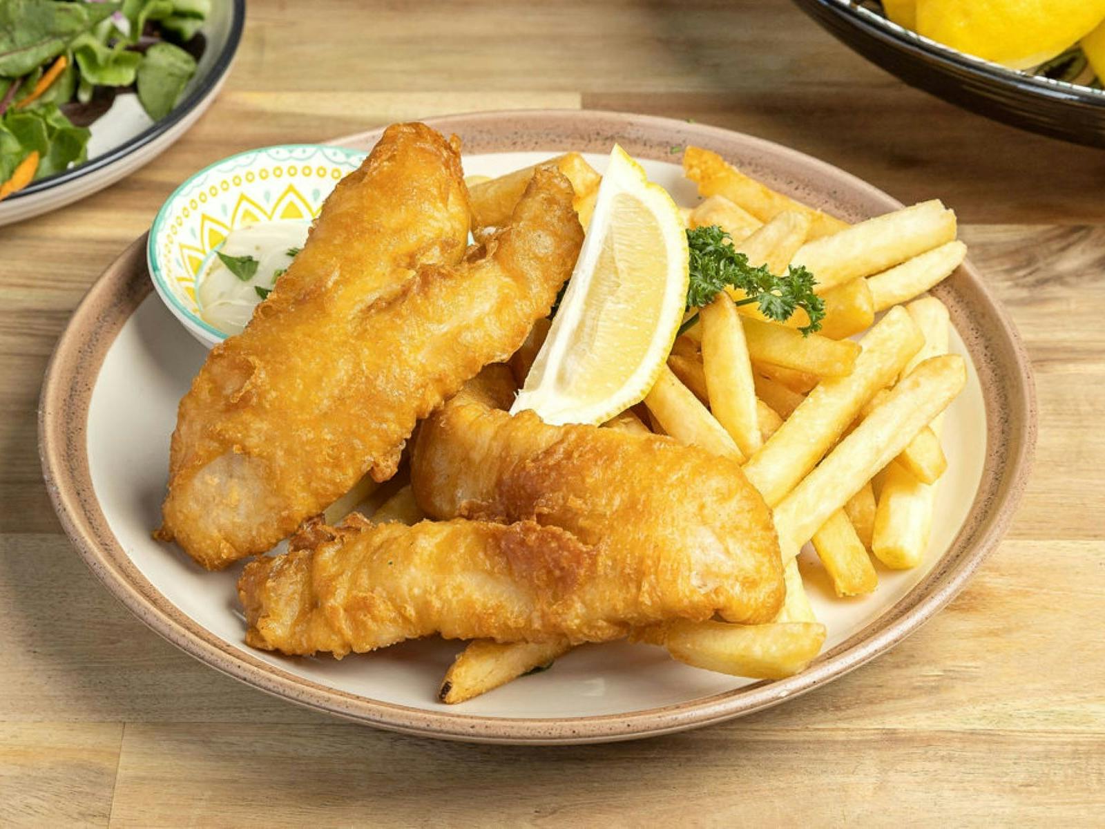Fish and chips with lemon