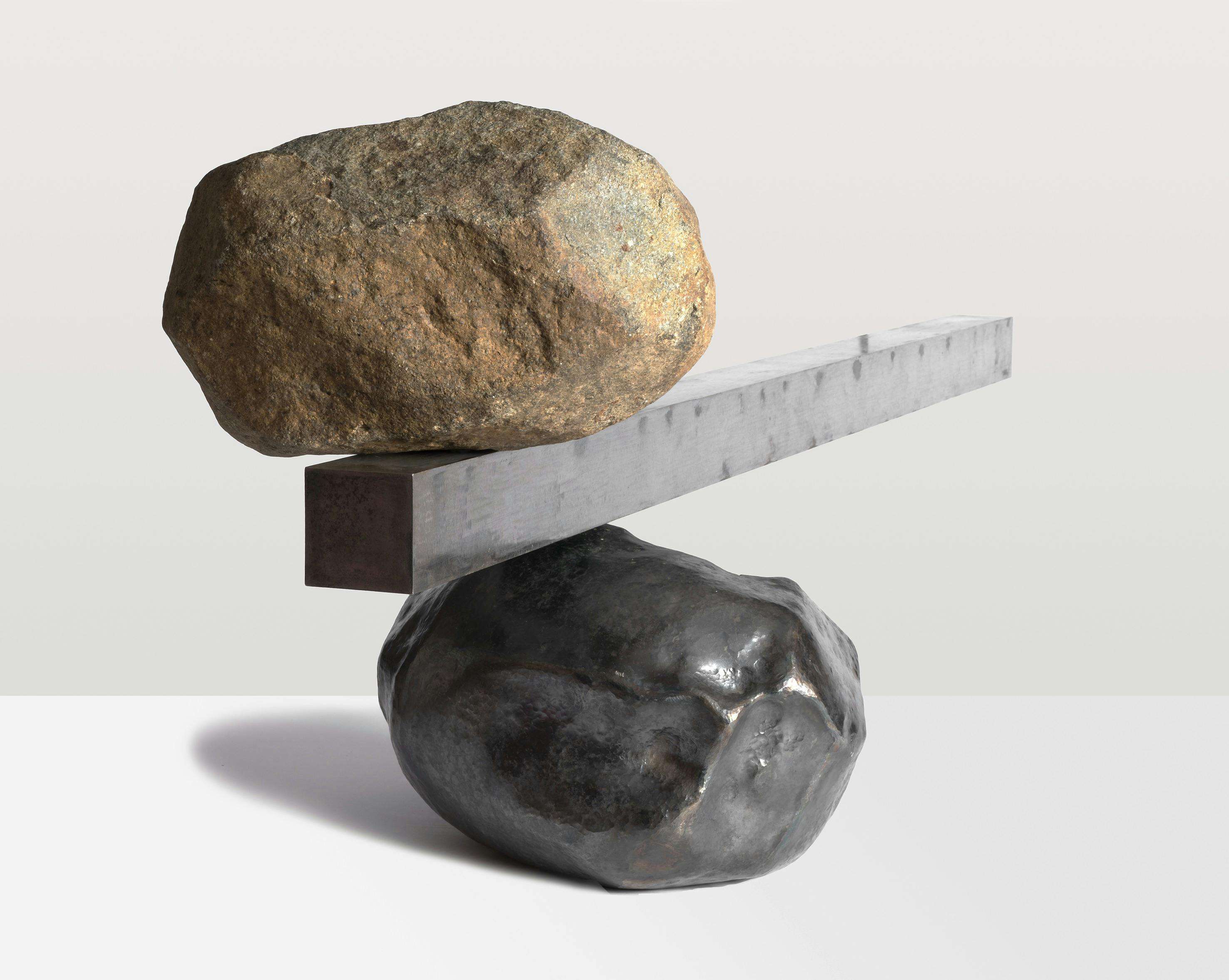 Kensuke Todo Two rocks sitting 2018 Mild steel, rock 47 x 149 x 30 cm