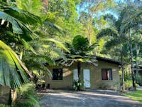 Rainforest Motel accommodation with driveway surrounded by rainforest trees