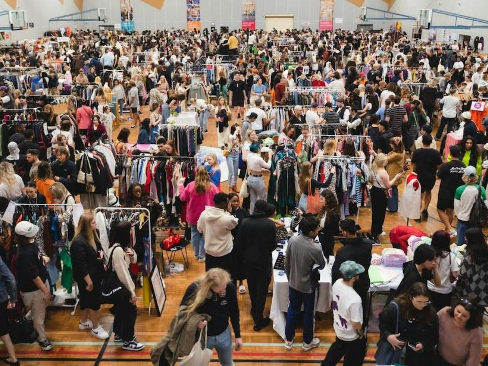 Aerial of shoppers