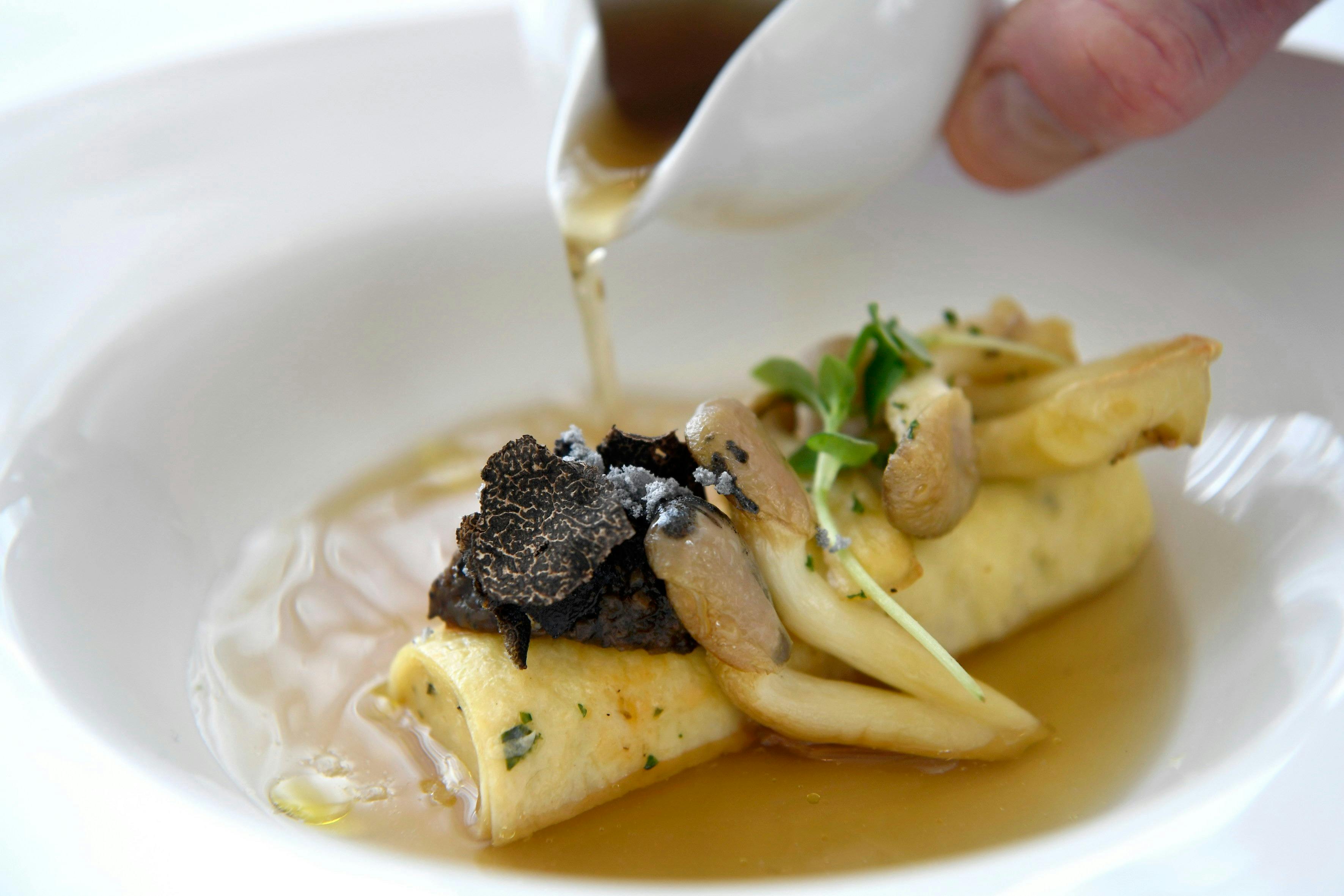 Plated dish featuring truffle and mushroom