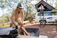 A four wheel drive Mitsubishi Pajero Camper with Roof Top Tent at Litchfield National Park NECI