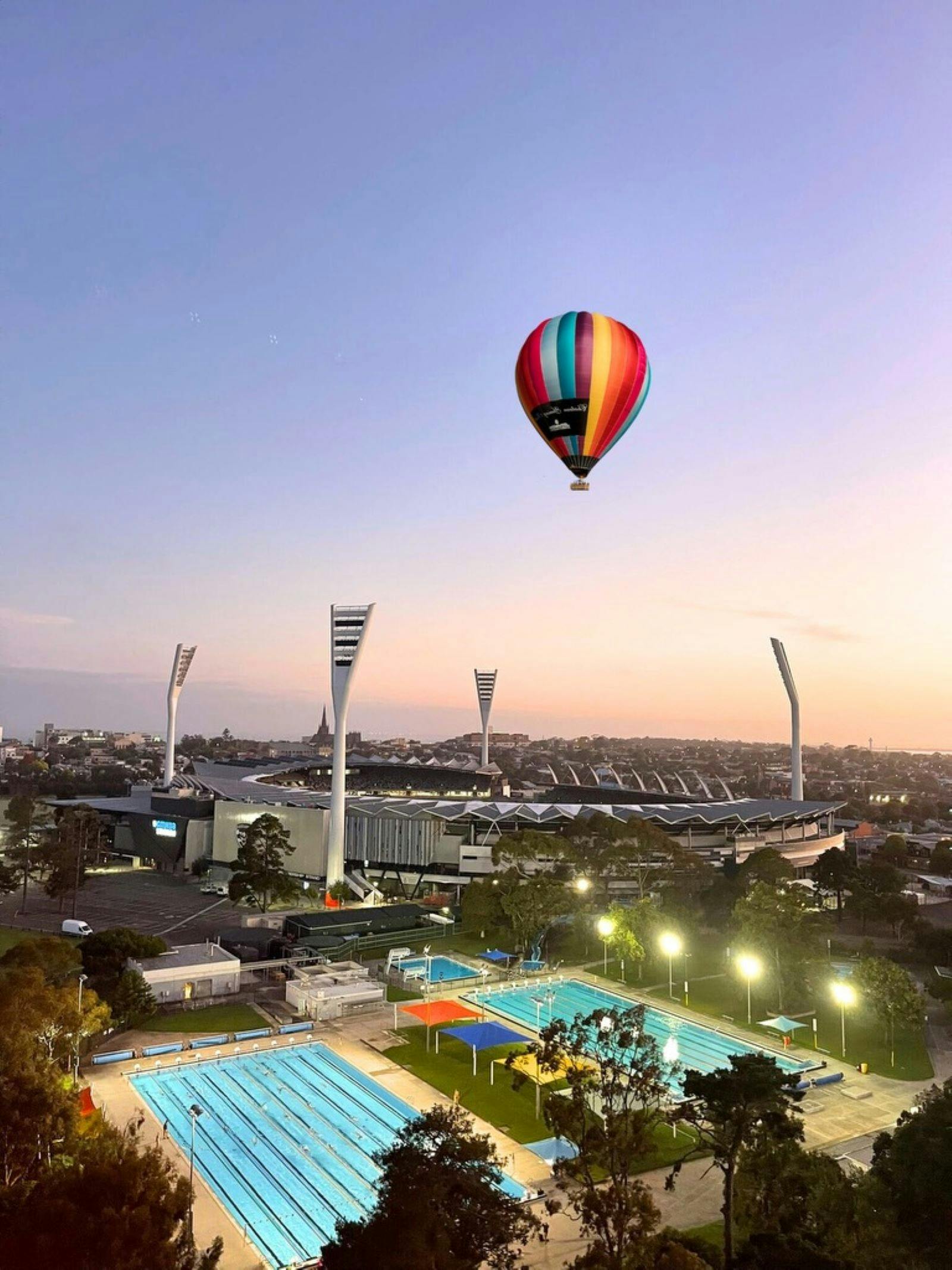Flying high over GMHBA on a sunrise flight