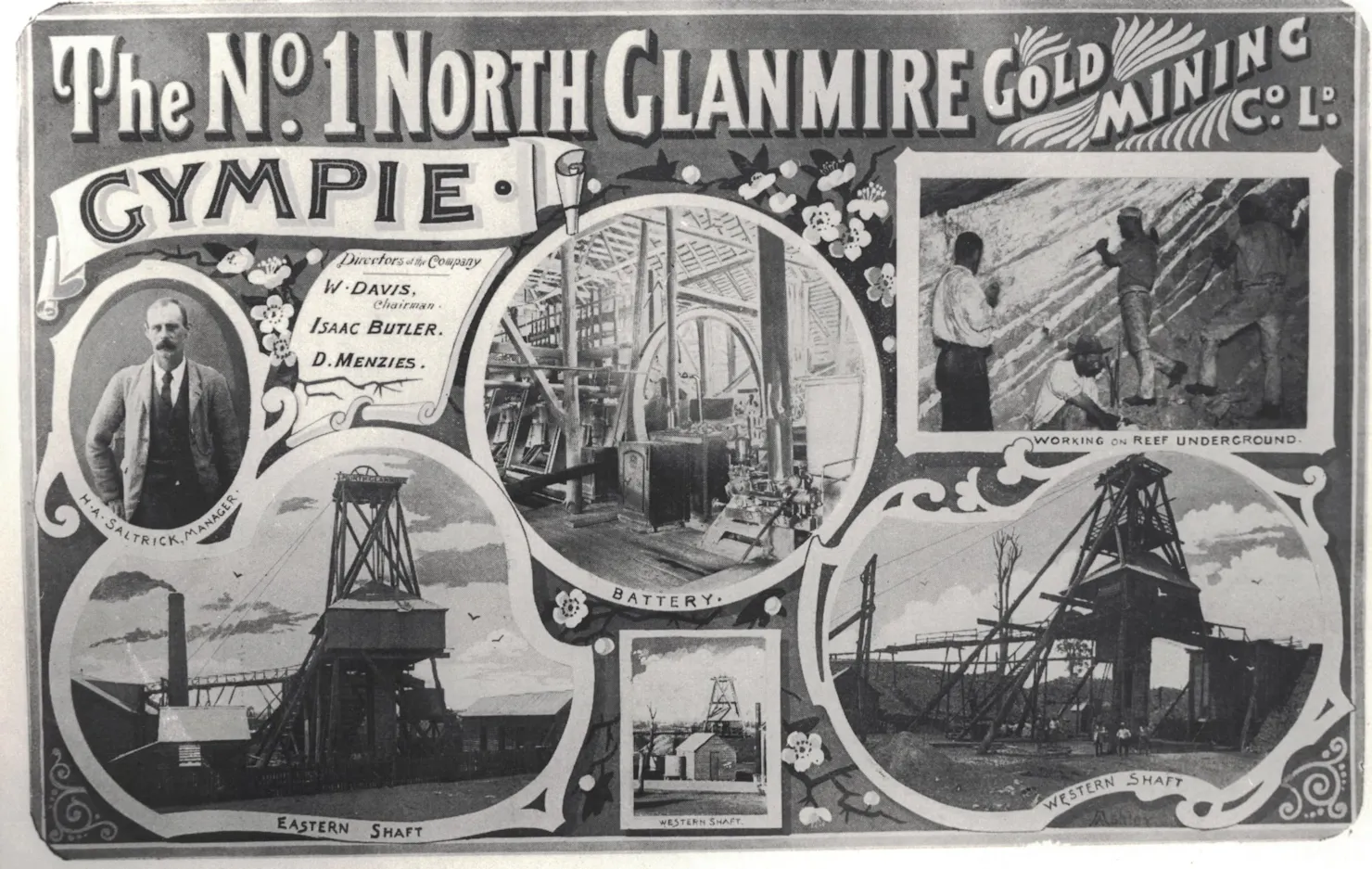 Image of postcard of the No 1 North Glanmire Gold Mining Co Ltd in Gympie