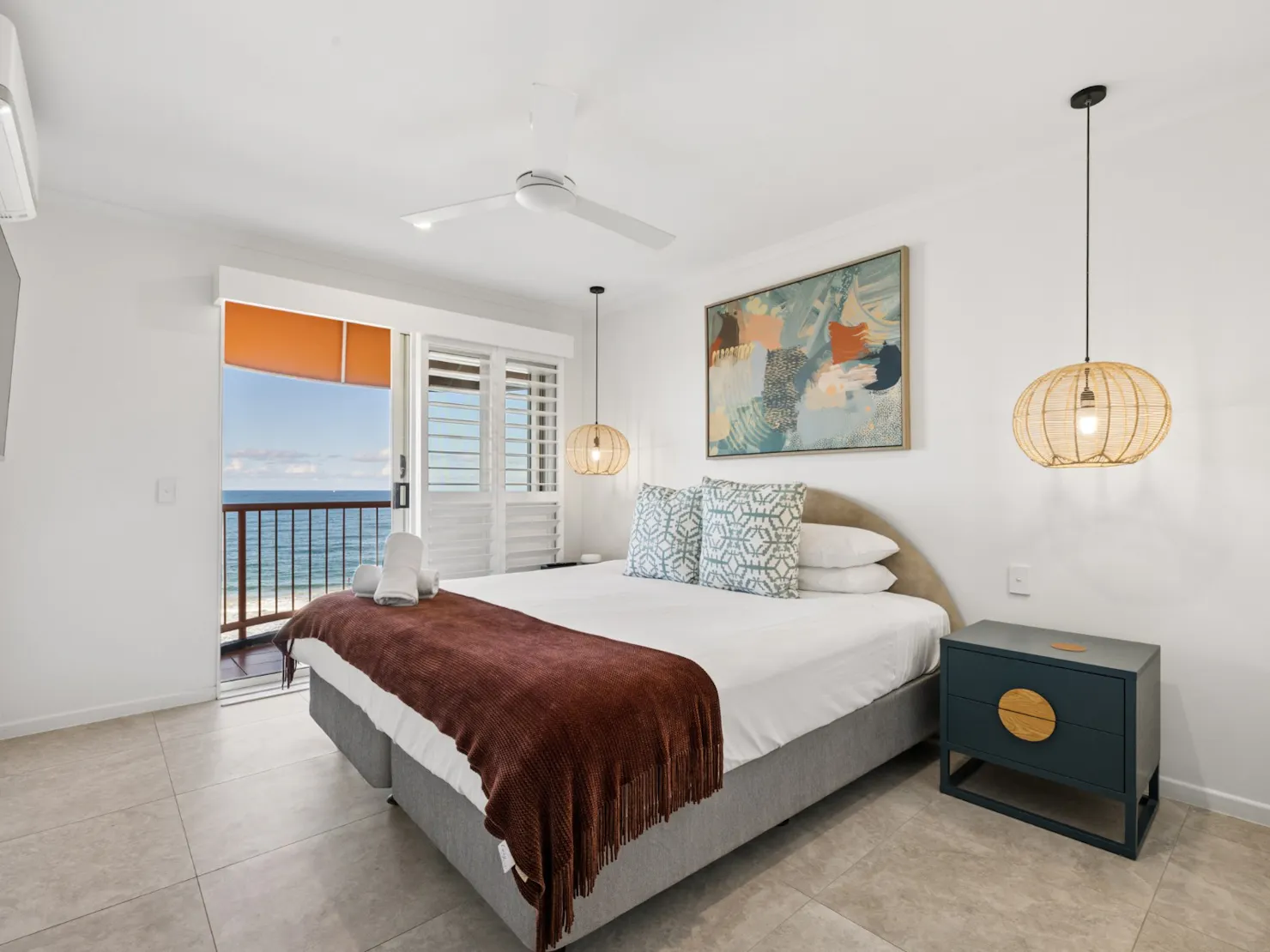 Main bedroom with King bed, ensuite bathroom and private balcony