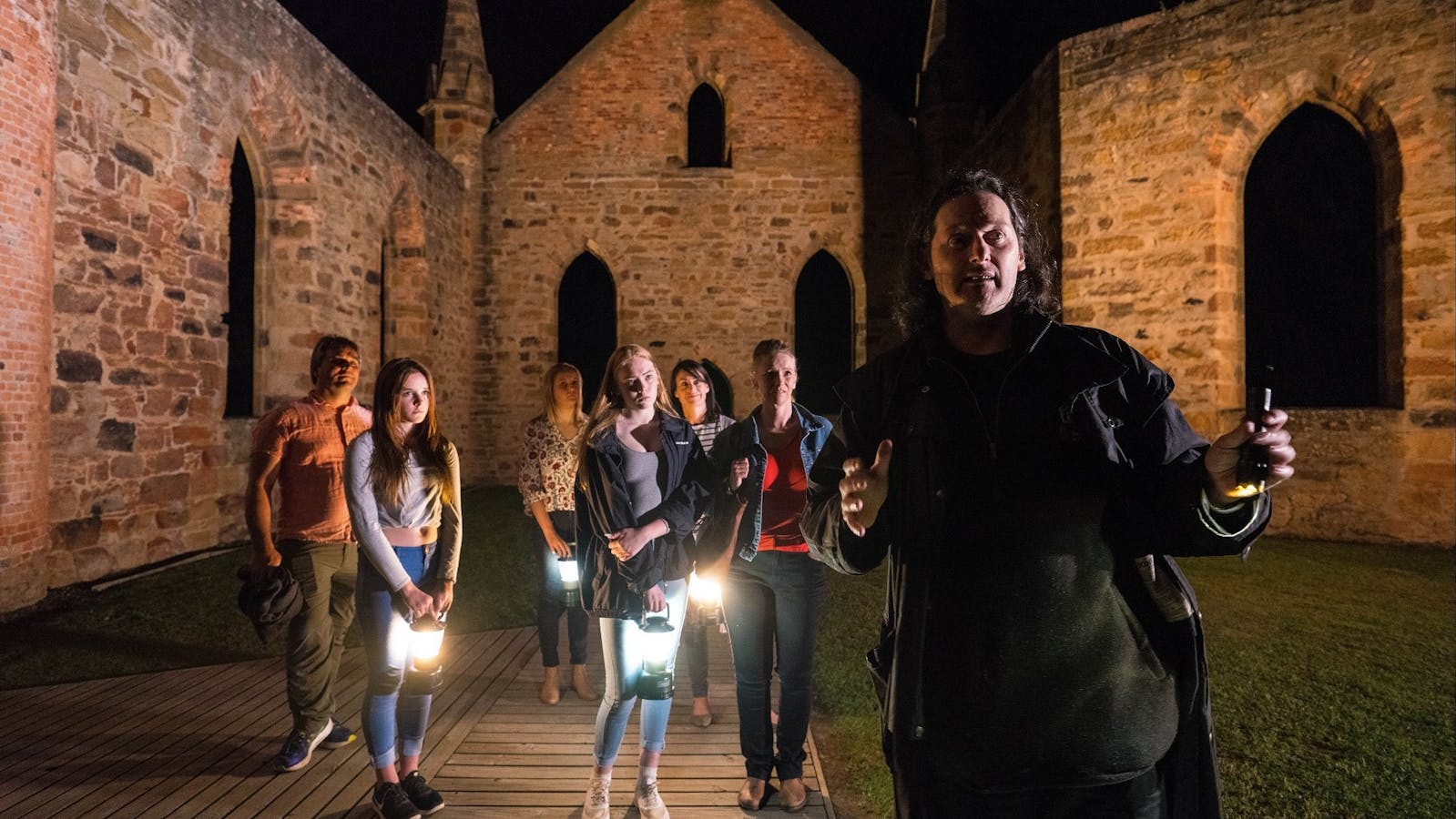 Hearing tales inside the Convict Church during a Ghost Tour