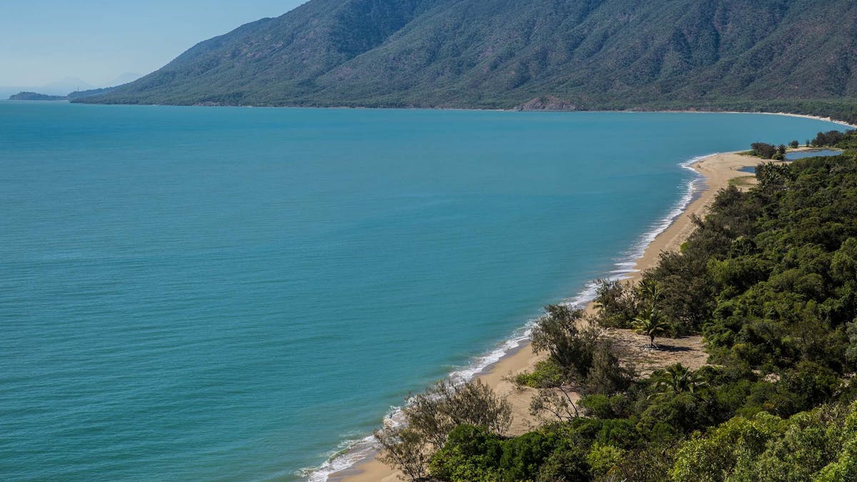 Aerial of Wangetti Beach coast