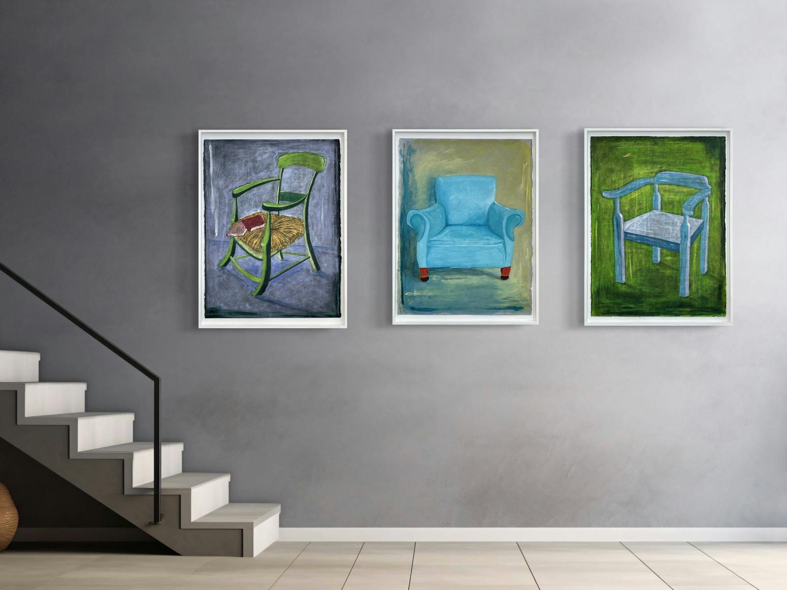 Green reading chair, Big Blue Chair & Cool Blue Chair Tim Moorhead at The Peisley St Gallery, Orange