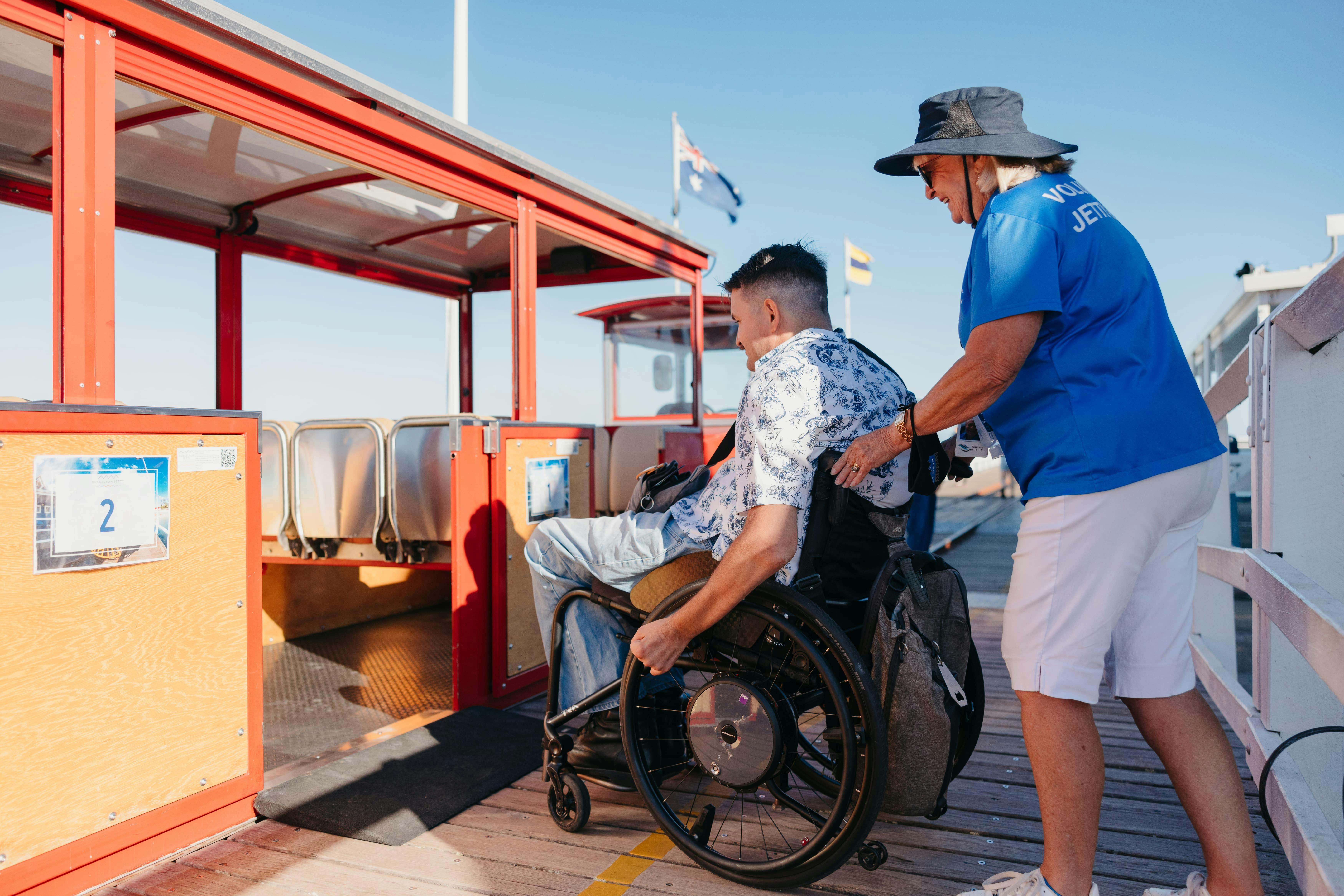 Wheelchair boarding Busselton Jetty Train
