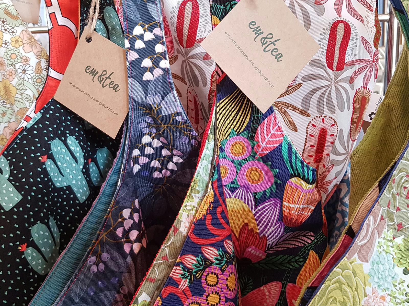 fabric bags with colourful cloth of various patterns