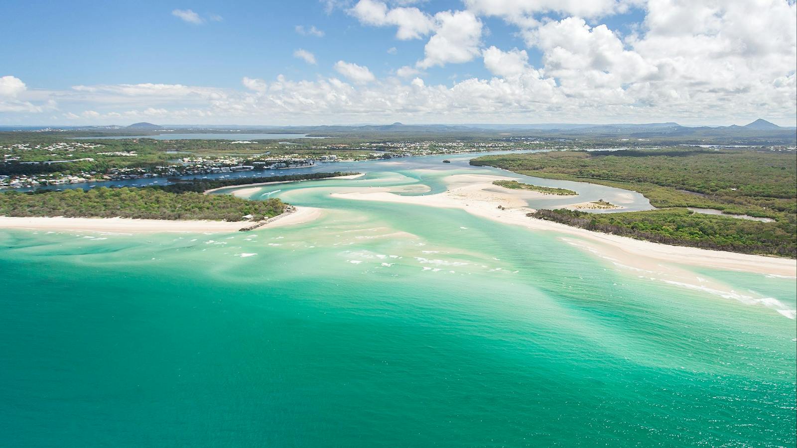 Seaplane view of Noosa River mouth.
