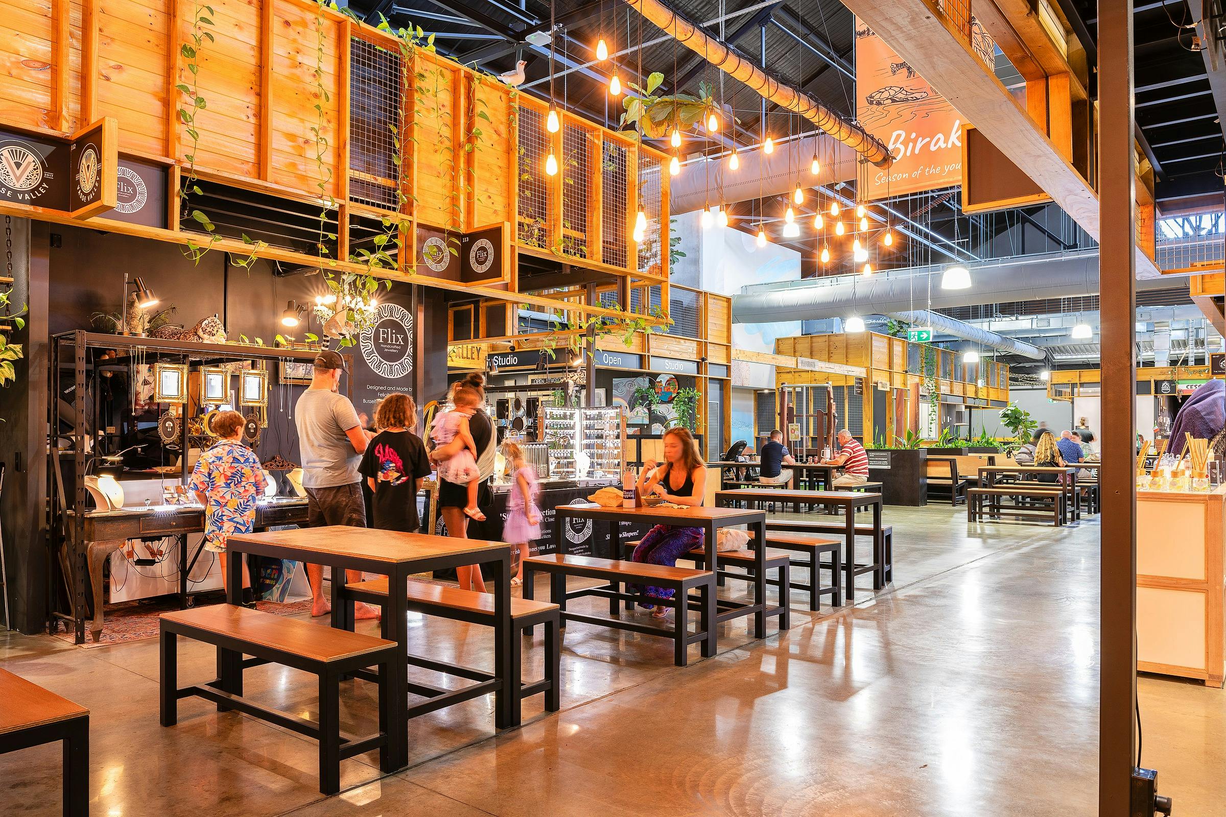 A family views one of the market stalls