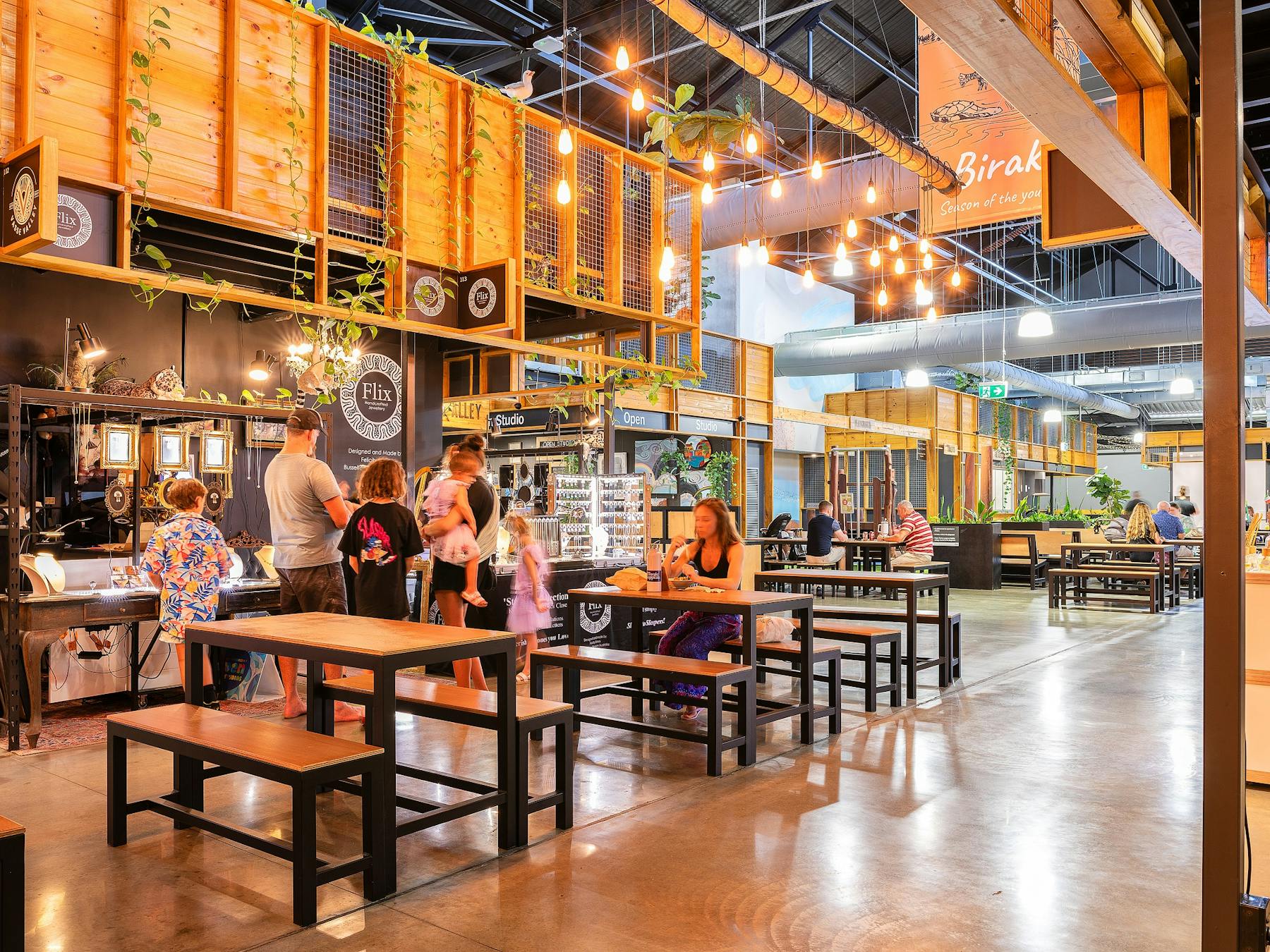 A family views one of the market stalls