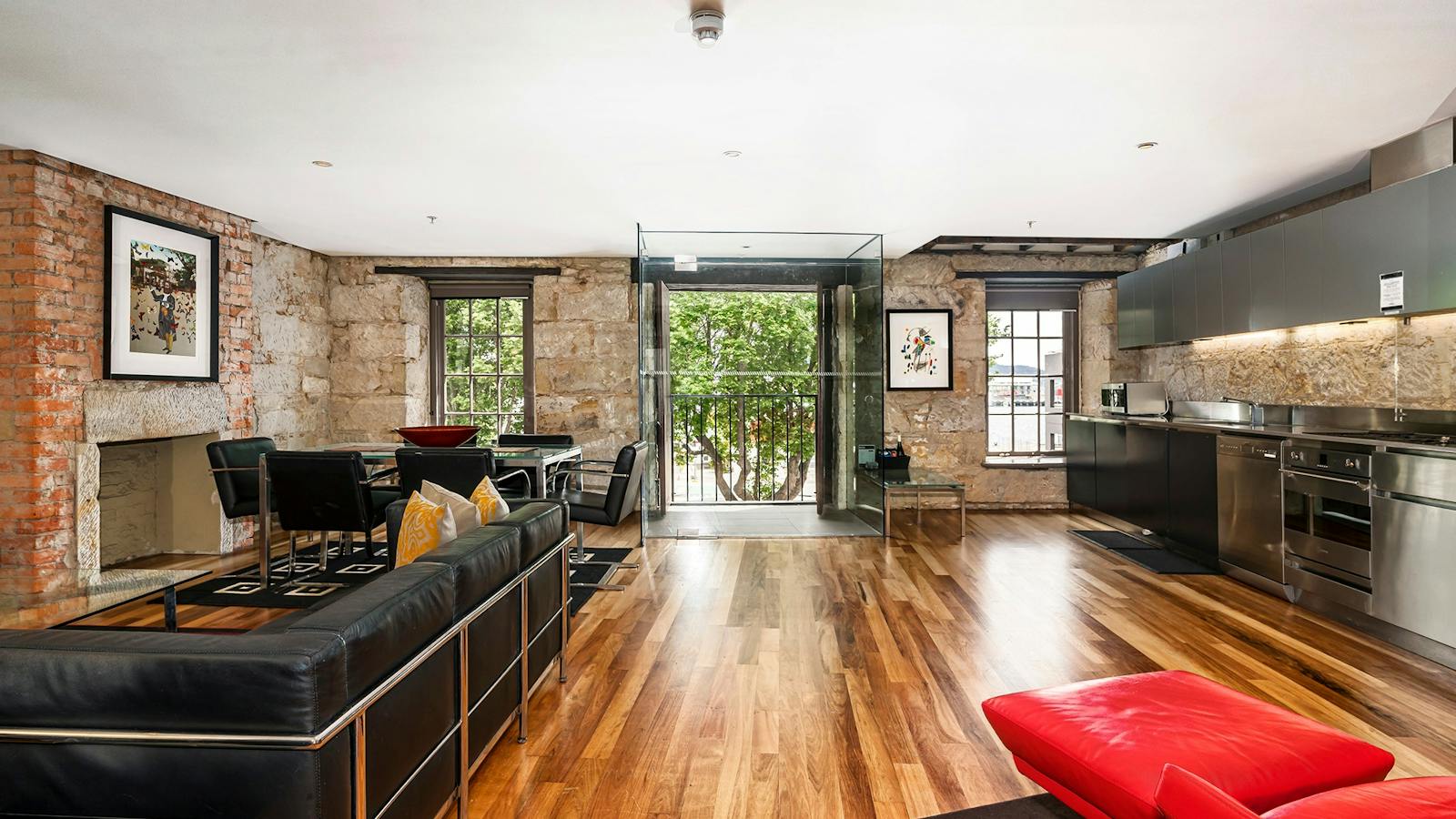 Large modern apartment looking out over Salamanca Place.