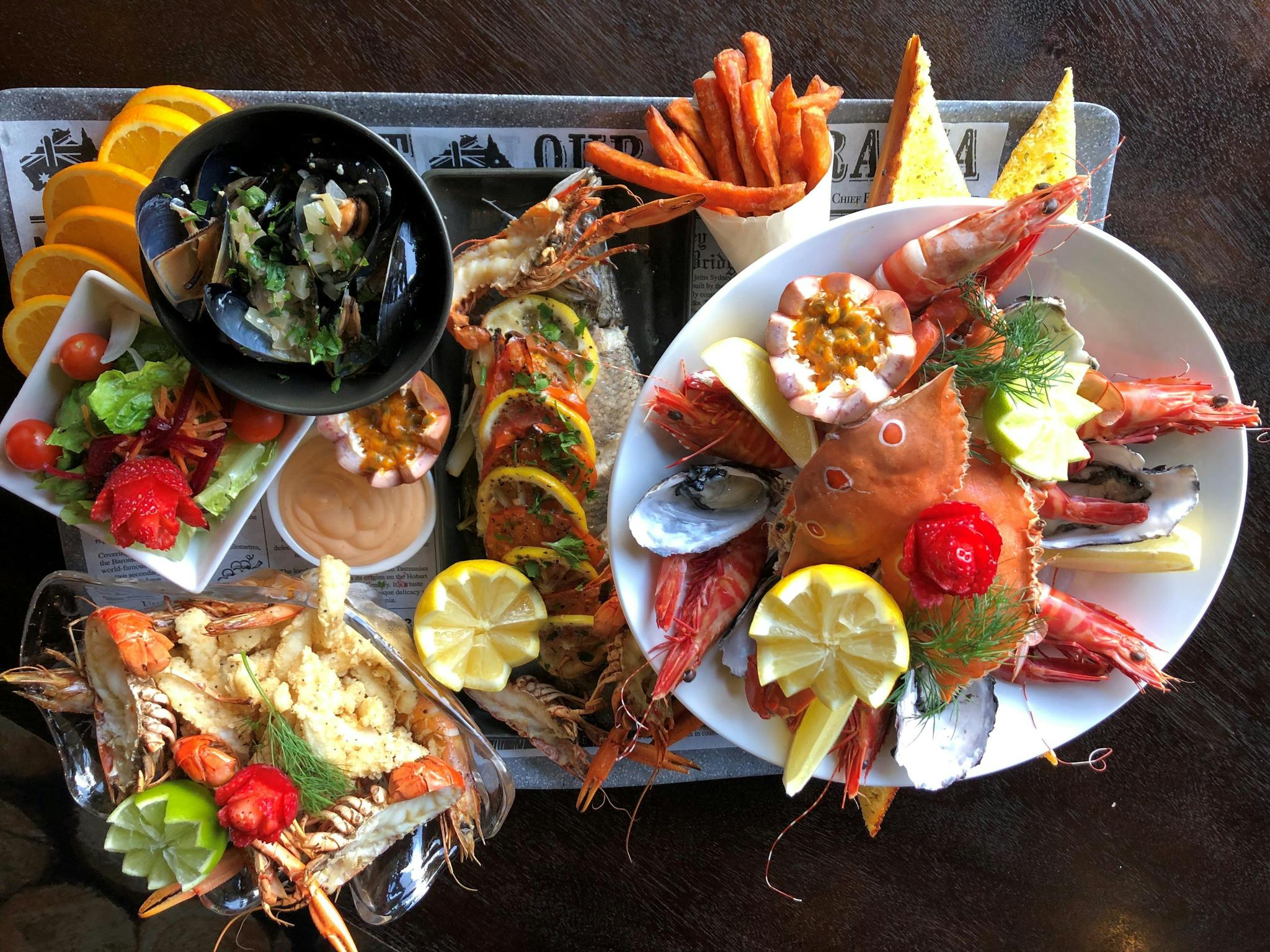 Crab, prawns, calamari and fish Crab, prawns, calamari and fish
