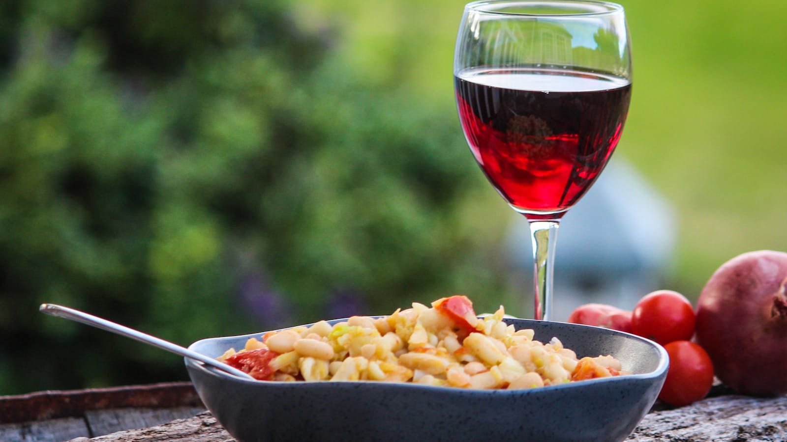 Pasta e fagioli with a glass of Tassie red