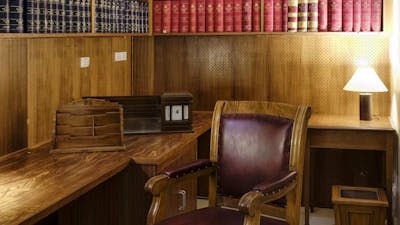 A leather armchair in a study