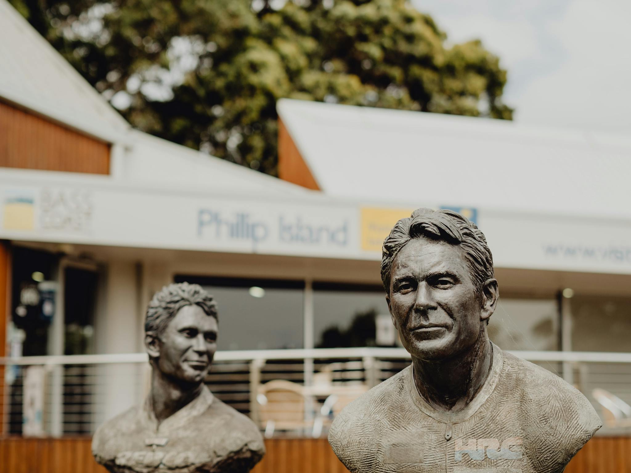 Phillip Island Visitor Information Centre is home to the 3 legends of motorsport busts