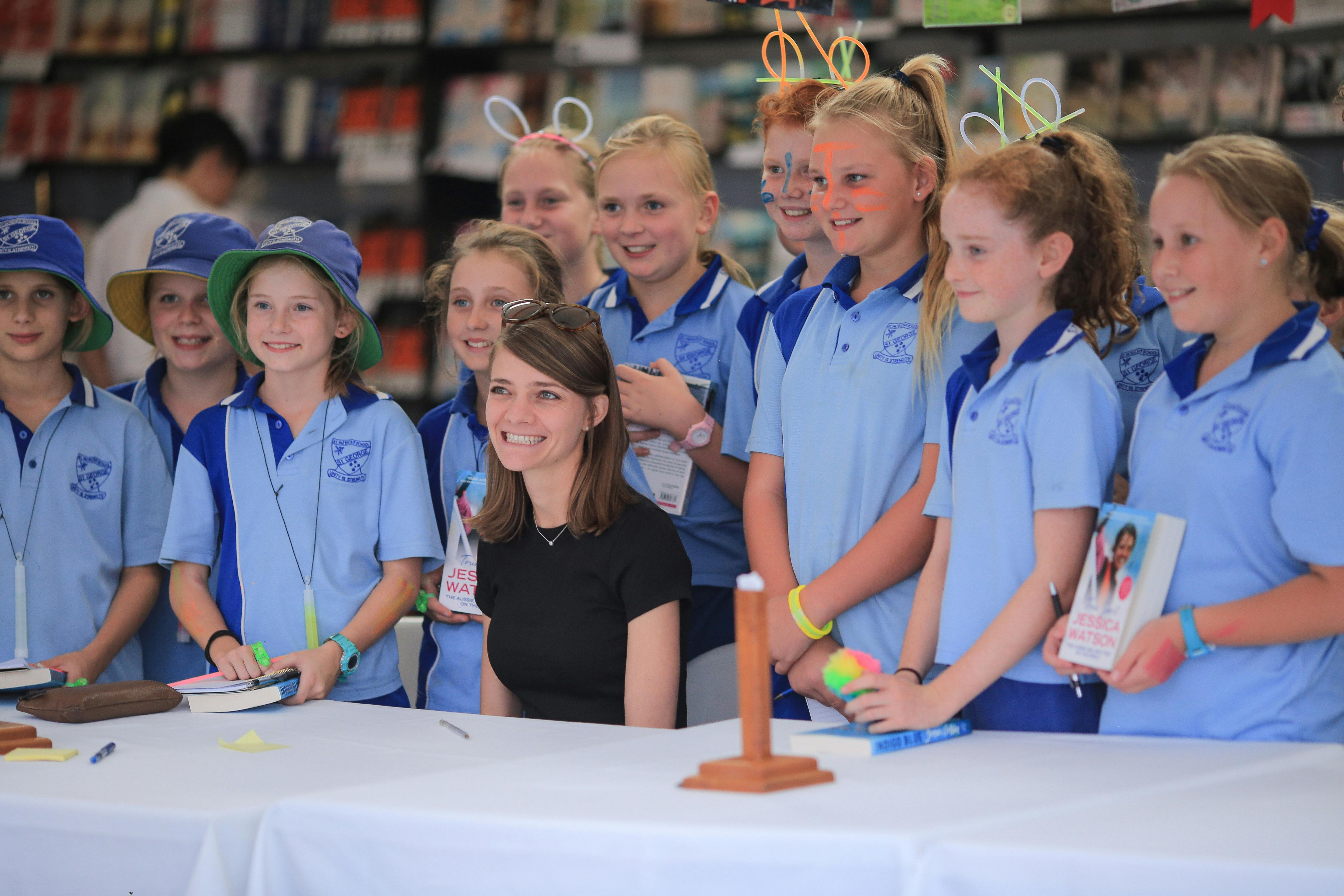 Jessica Watson with visiting students