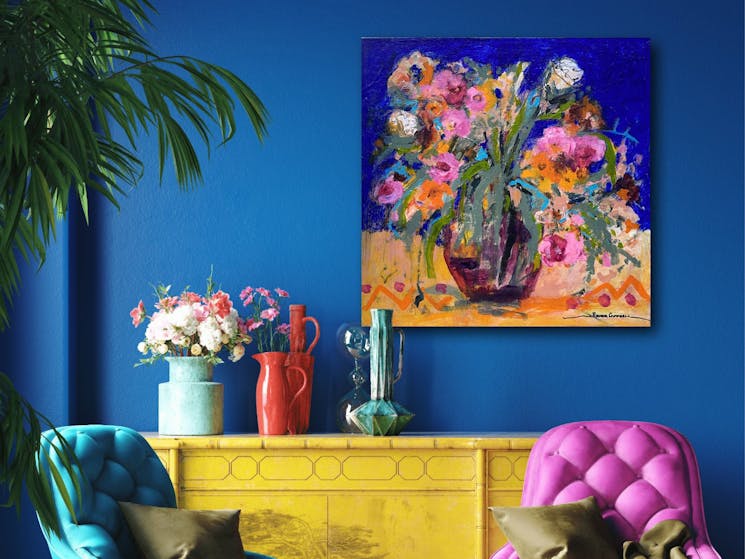 Floral artwork in colourful setting