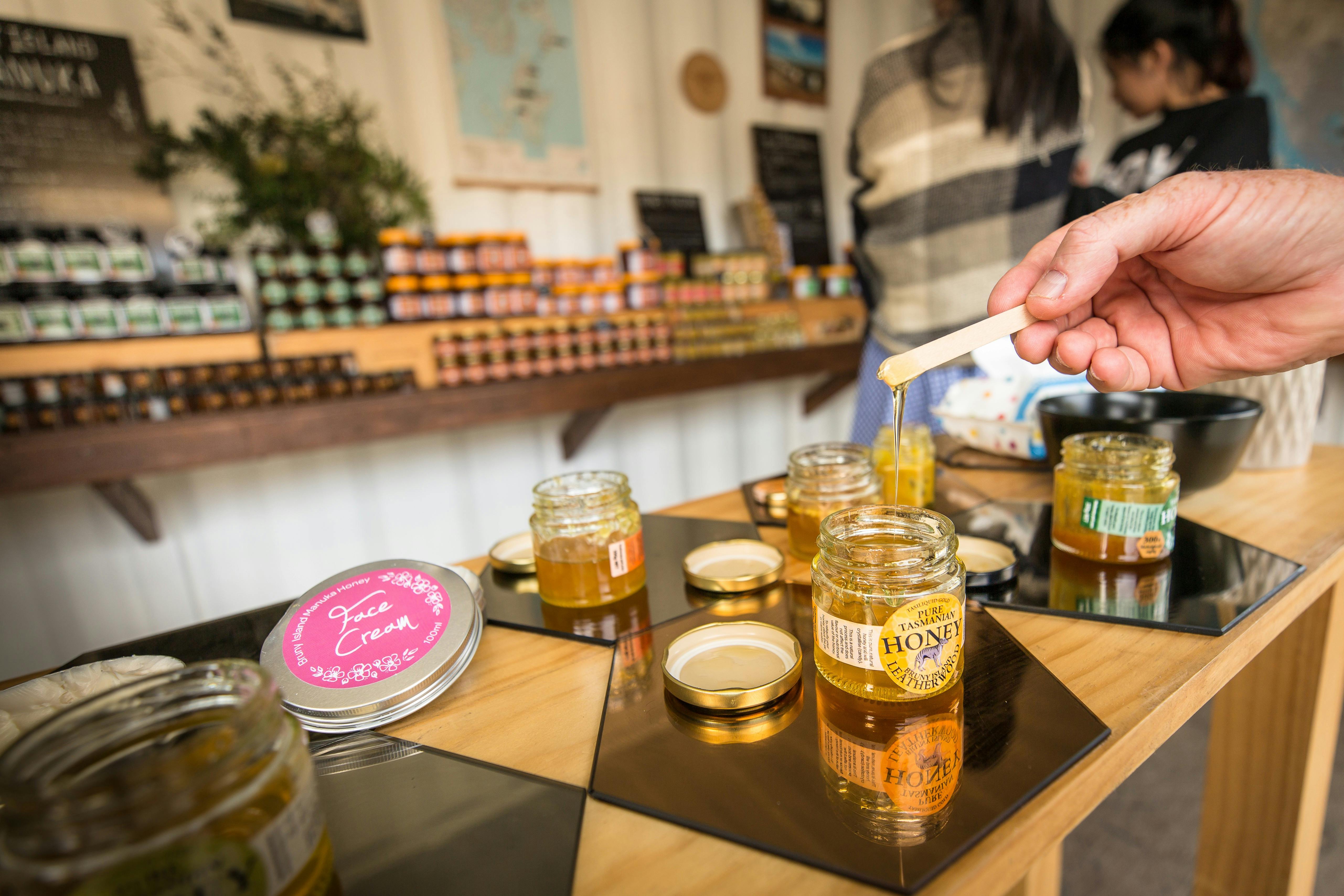 Honey tastings at Bruny Island Honey's gift shop
