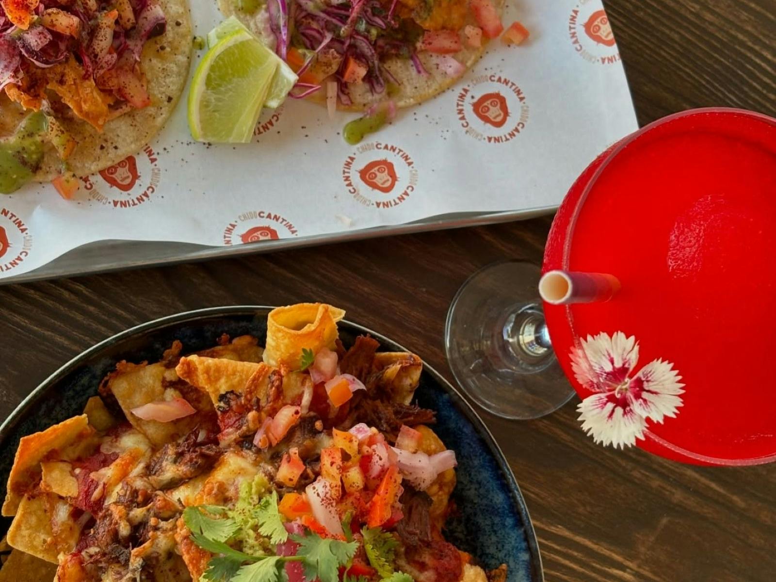 nachos, tacos and cocktail