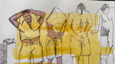 compilation sketch of man taking off shirt and shorts