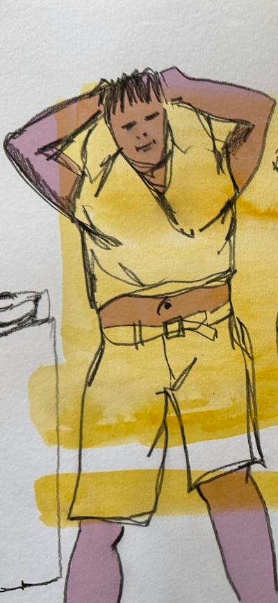 compilation sketch of man taking off shirt and shorts