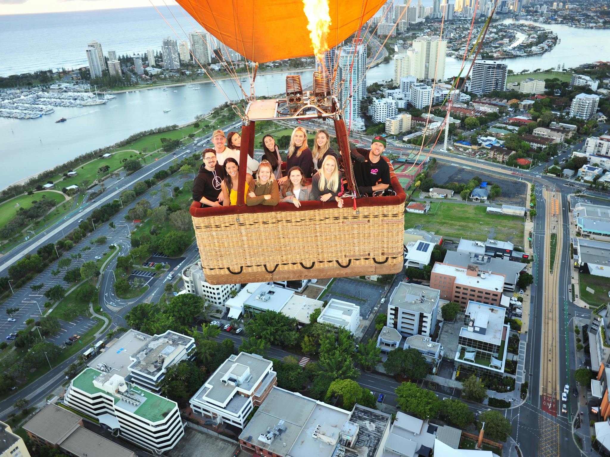 Hot Air Balloon firing the burner over the Scenic Gold Coast Hot Air Balloon firing the burner over the Scenic Gold Coast