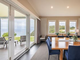 The east living area  has a beautiful  view of sunrises and moonrises over Bass Strait.