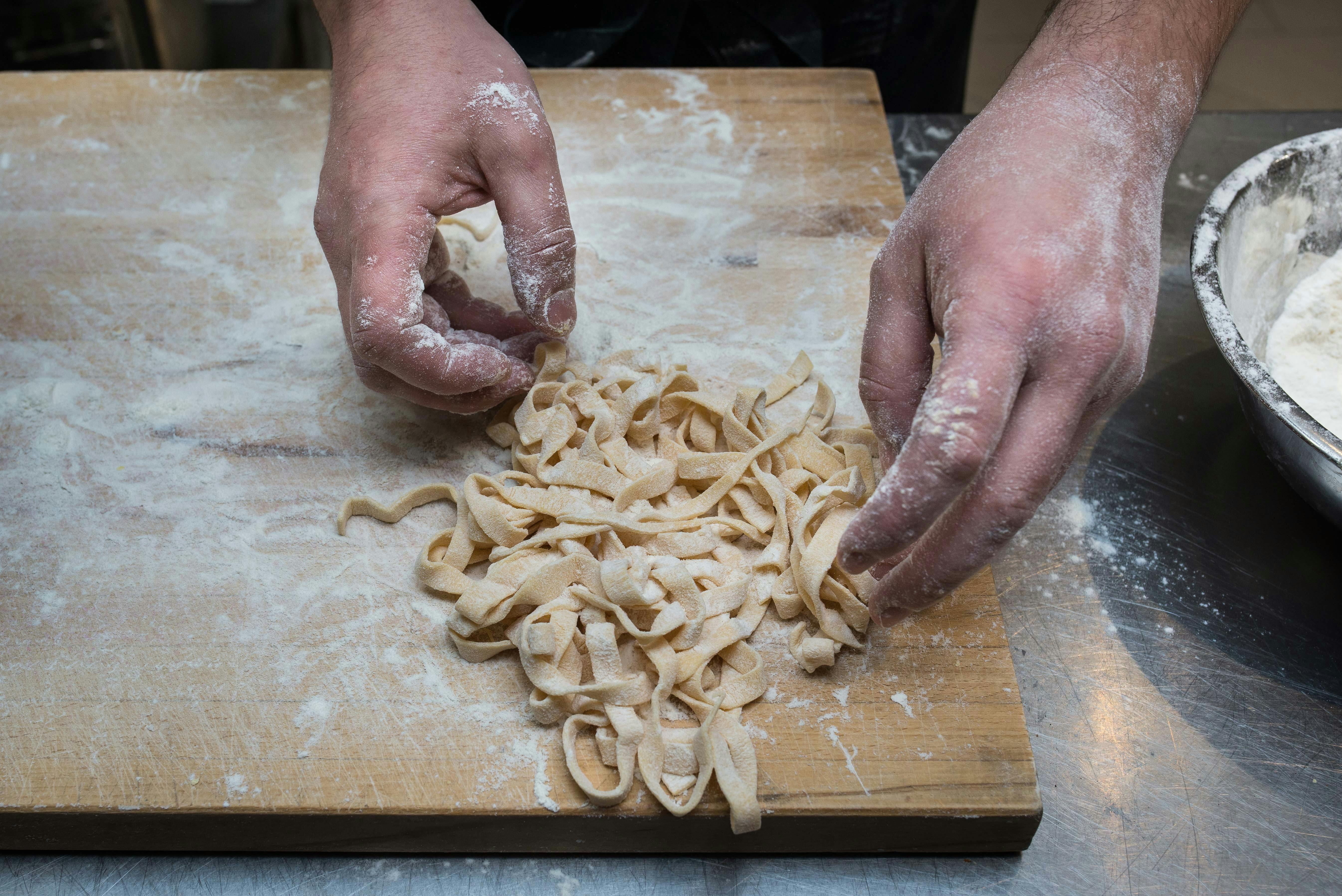 Italian chef Matteo Carboni teaches guests to hand made fresh pasta at Casa Carboni in Angaston