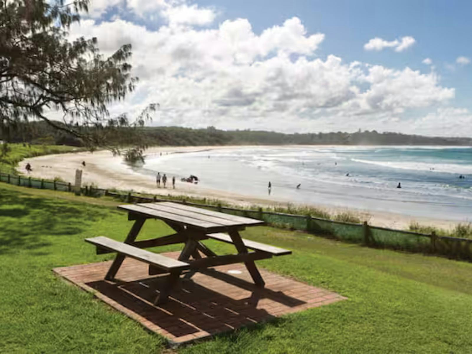 Woolgoolga Beach Reserve picnic table overlooking the beach