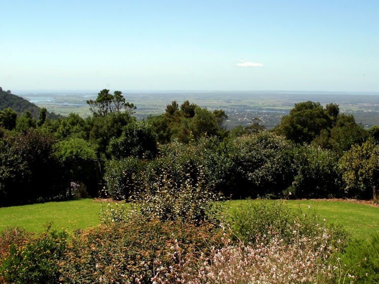 gardens and coastal panorama from terrace of main house