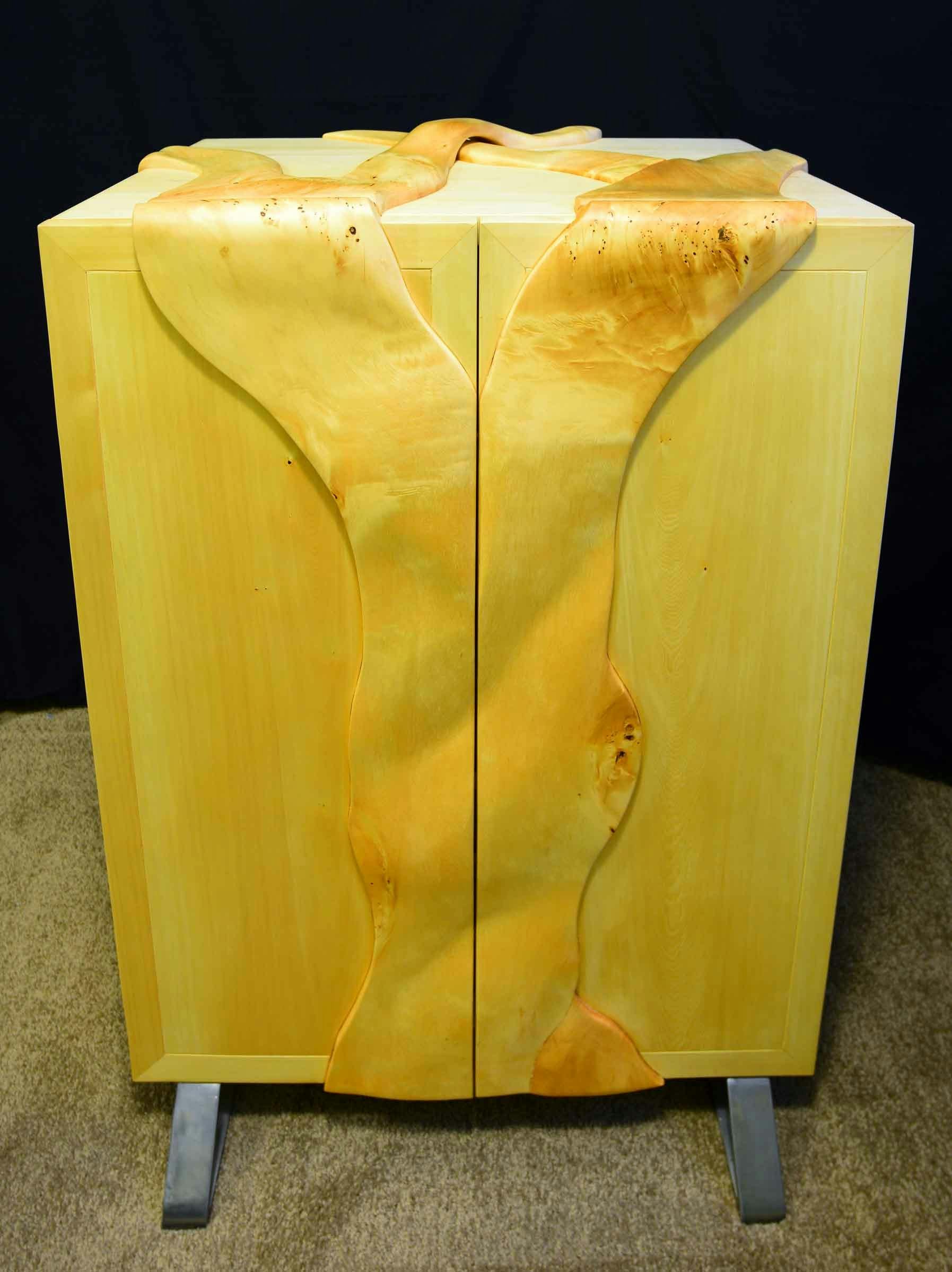 Carved, double  door Huon pine cabinet