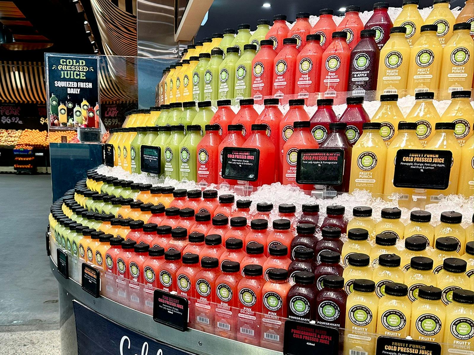 Cold Pressed Juice display at Bunbury Farmers Market