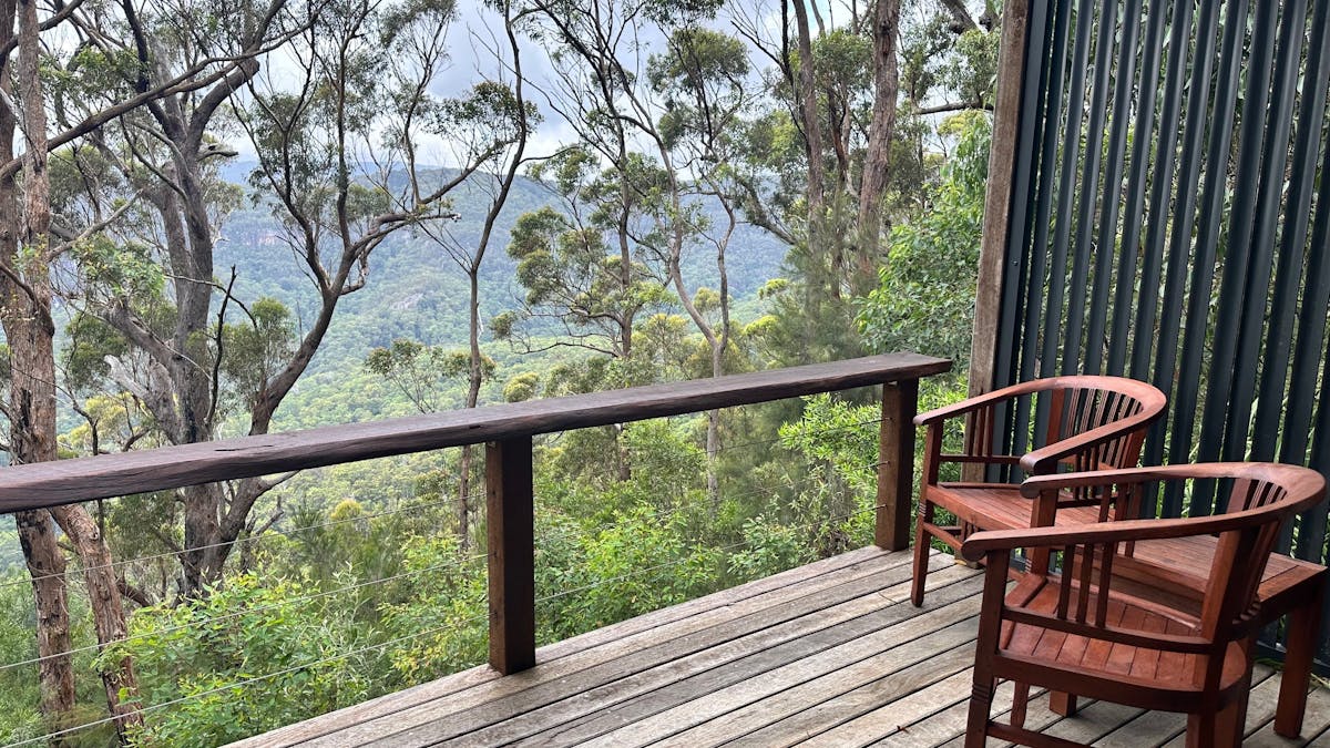 Tiny Wild House deck area and views at Binna Burra
