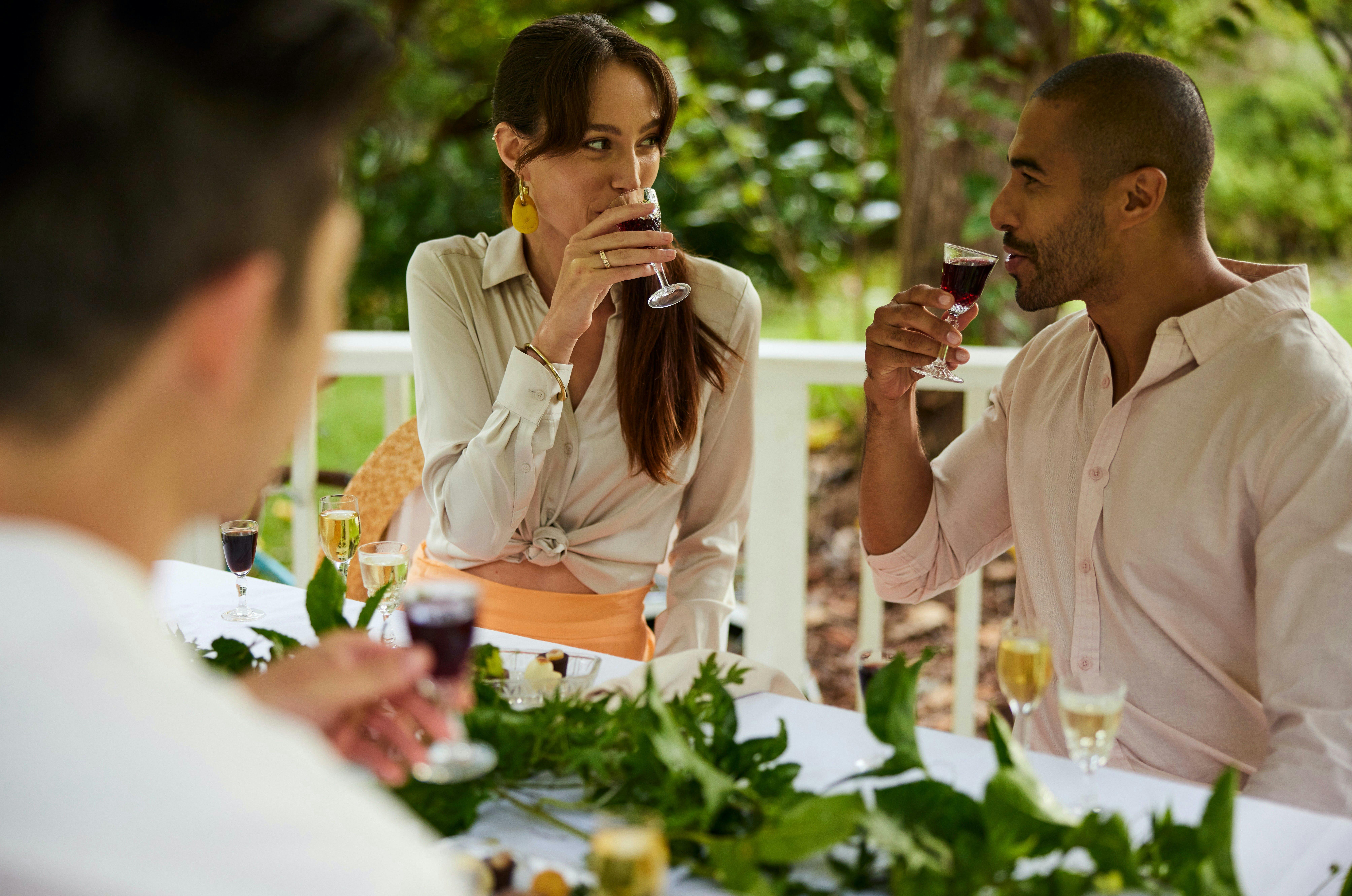 Couple enjoying a chocolate and wine pairing experience at Firescreek Winery