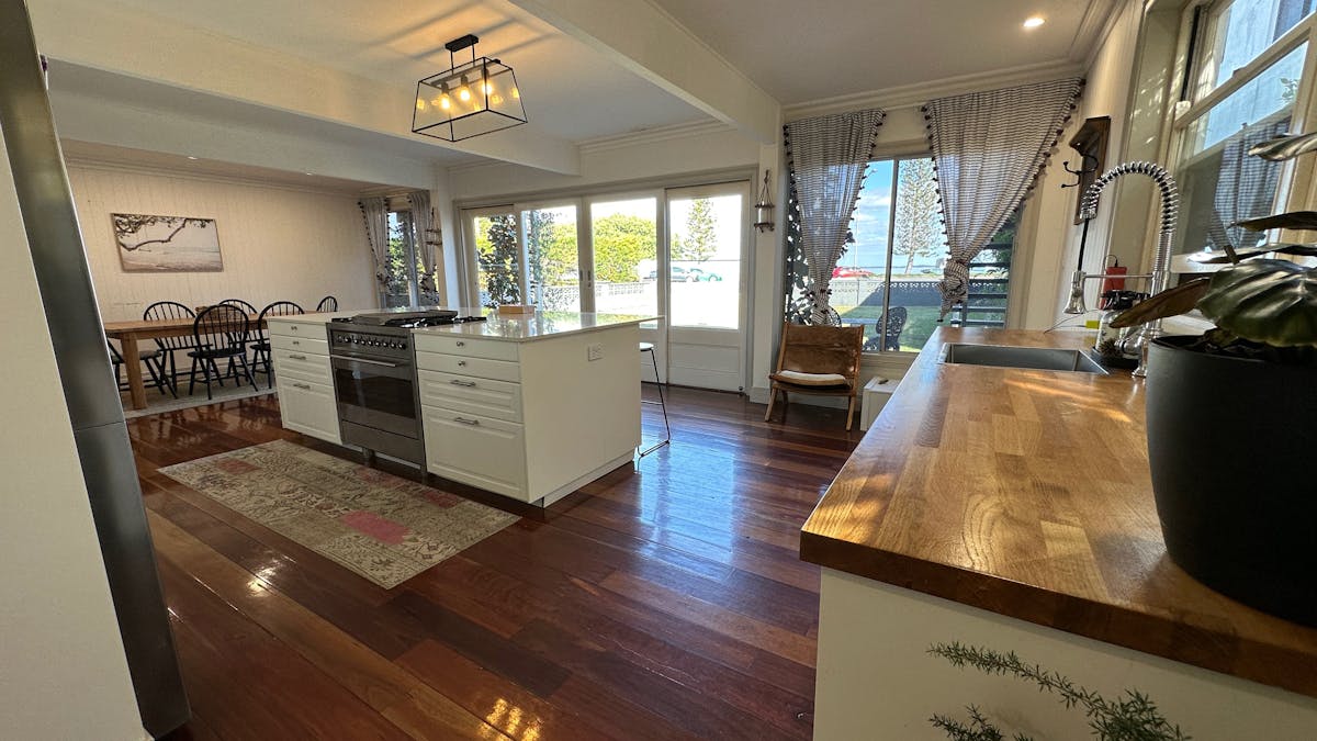 Fully equipped kitchen with city views and tea/coffee area