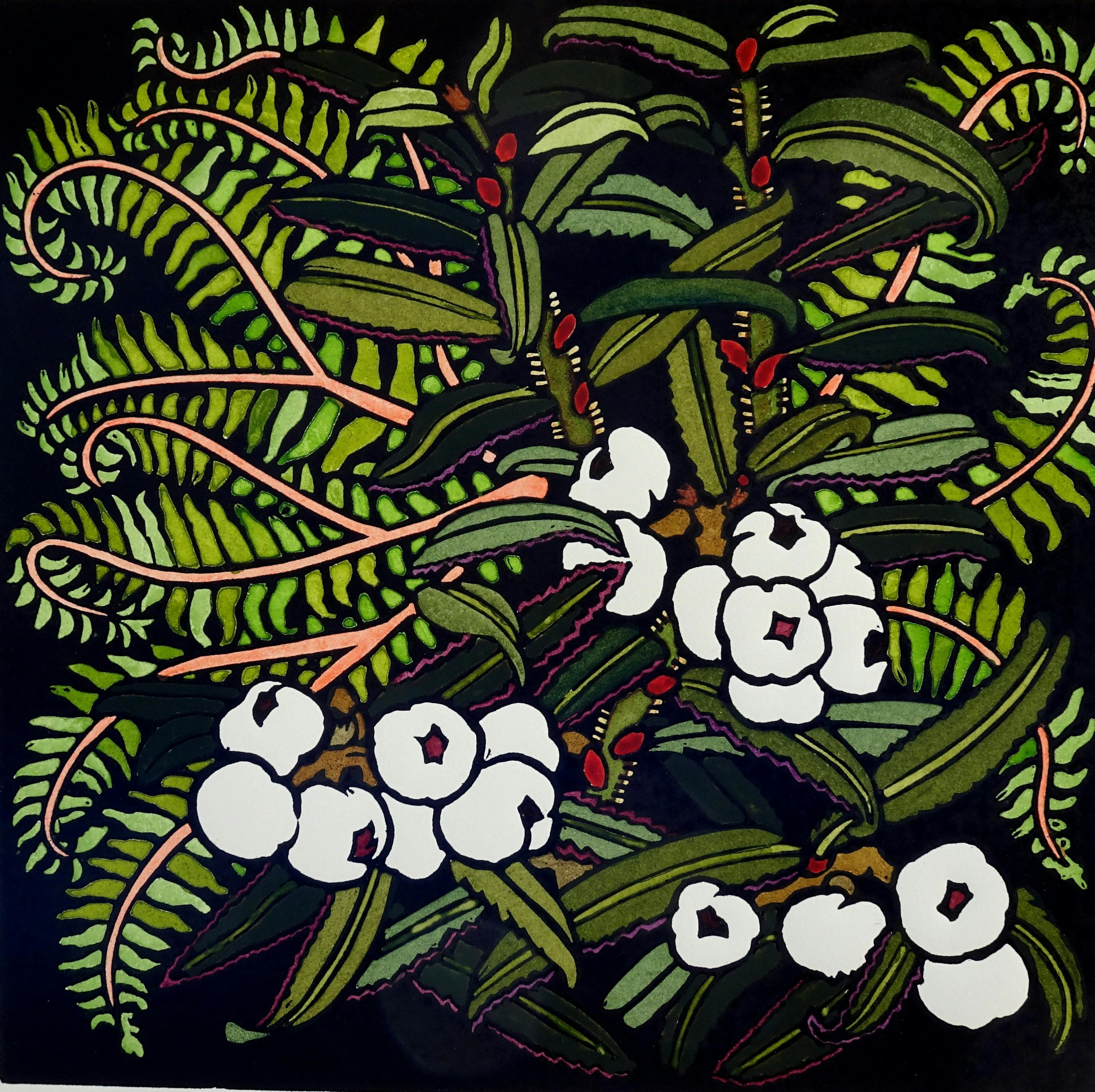 Snowberries - Kit Hiller - linocut