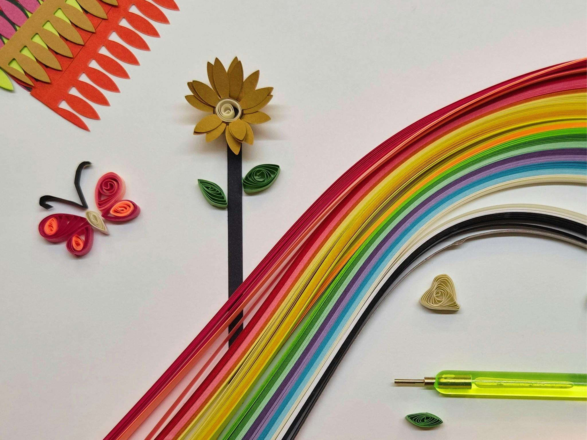 strips of paper rolled into flowers