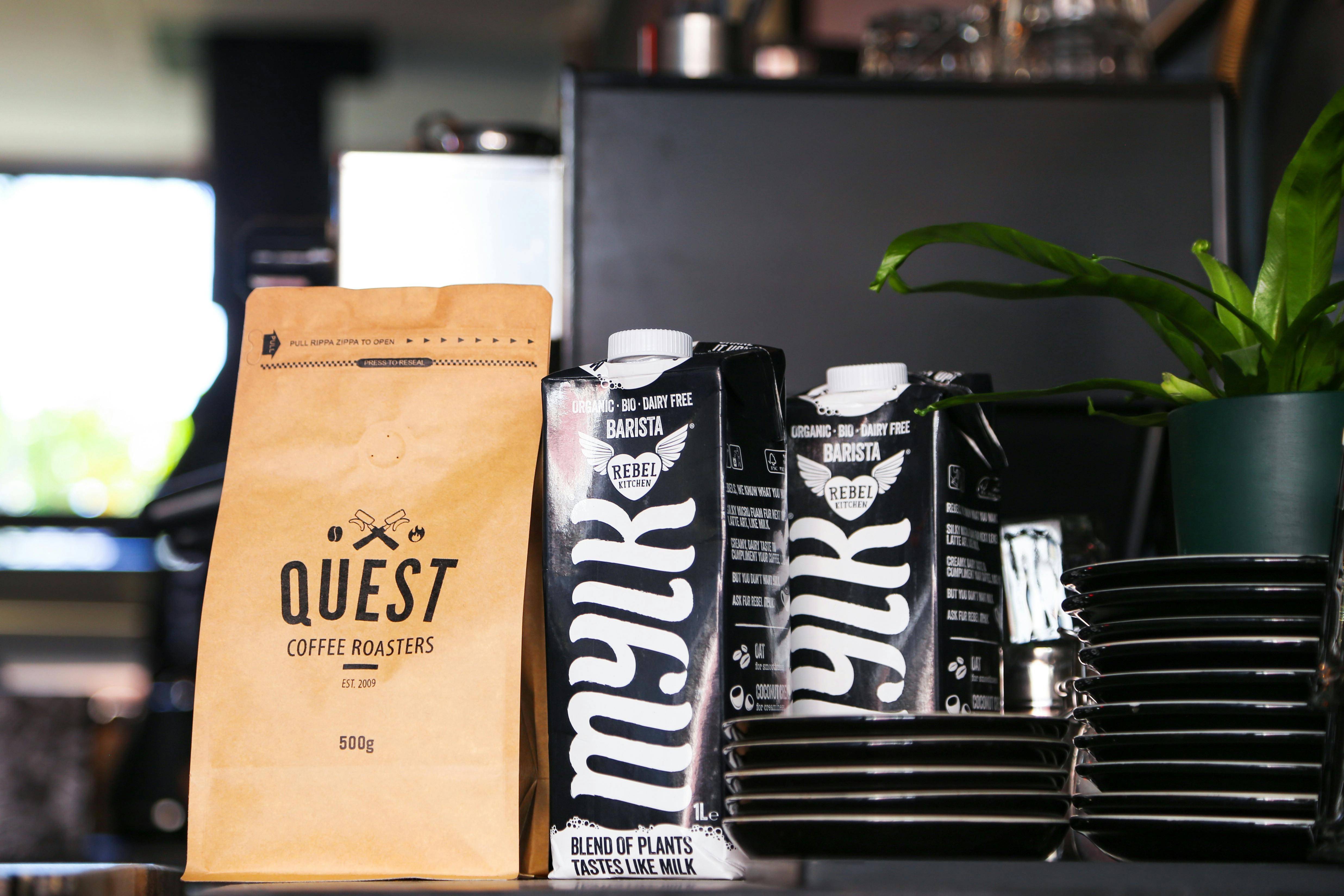 Organic milks used on site, including numerous options for alternative milks