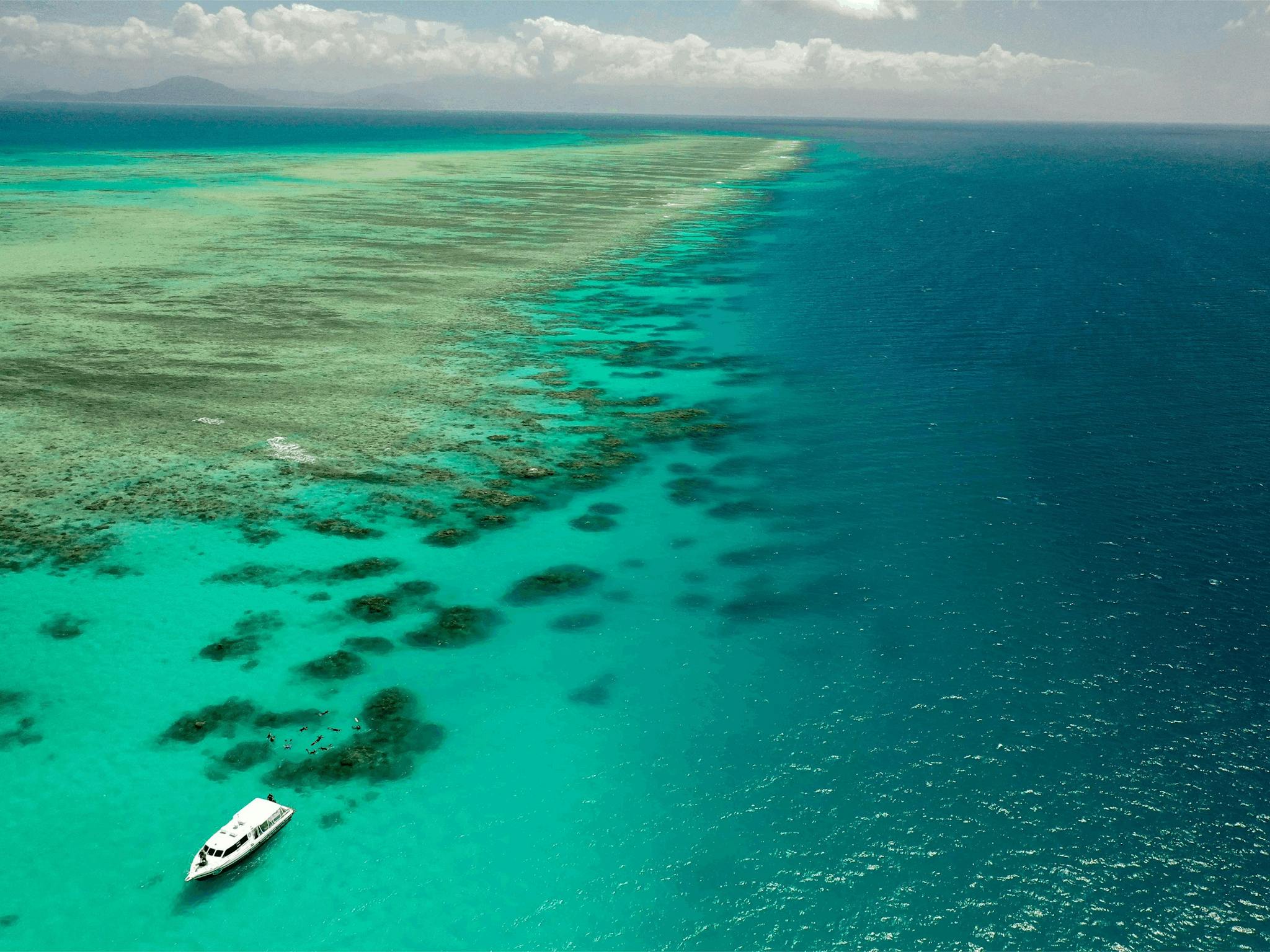 Vessel on the Great Barrier Reef with snorkelers Vessel on the Great Barrier Reef with snorkelers