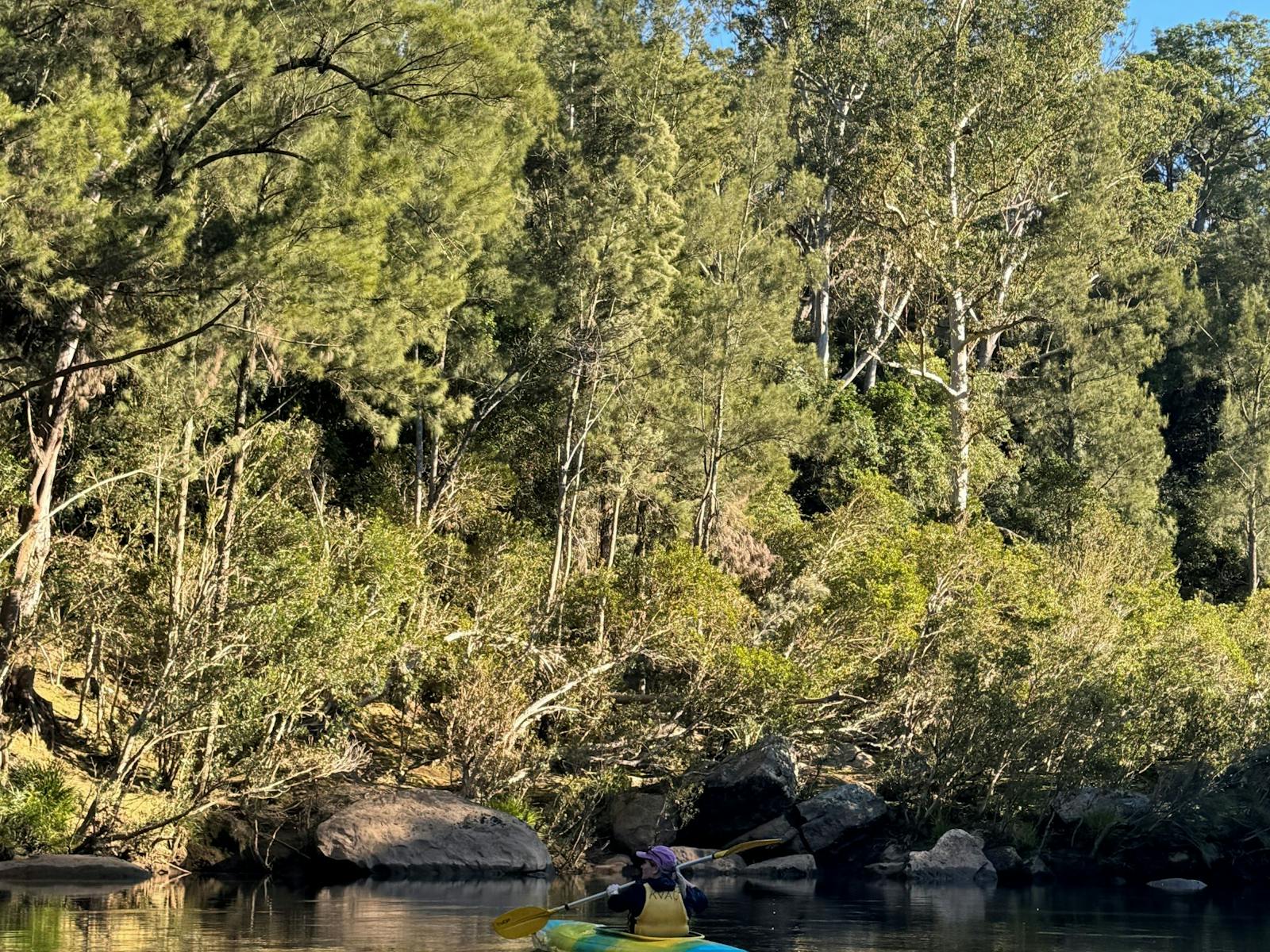 카나그루 밸리 강에서 카약을 타는 여성