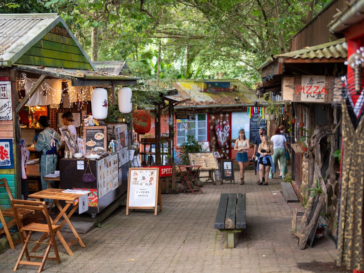 Market stalls in Kuranda, Village in the Rainforest, Tropical North Queensland.