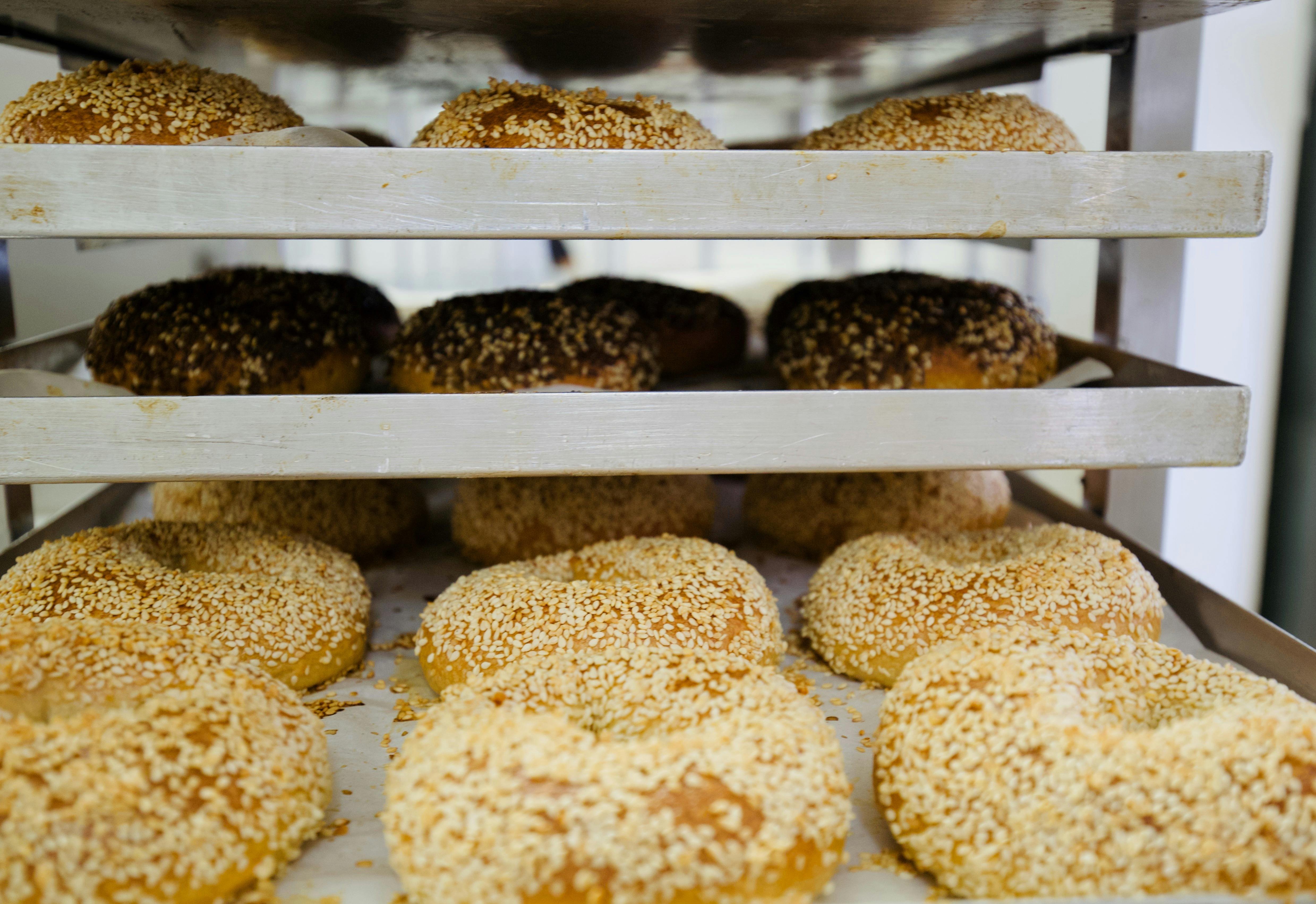 A tray of sesame bagels