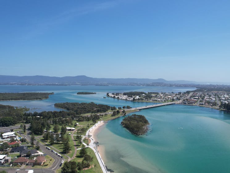 An aerial photo of Lake Illawarra, Wollongong, NSW, Australia